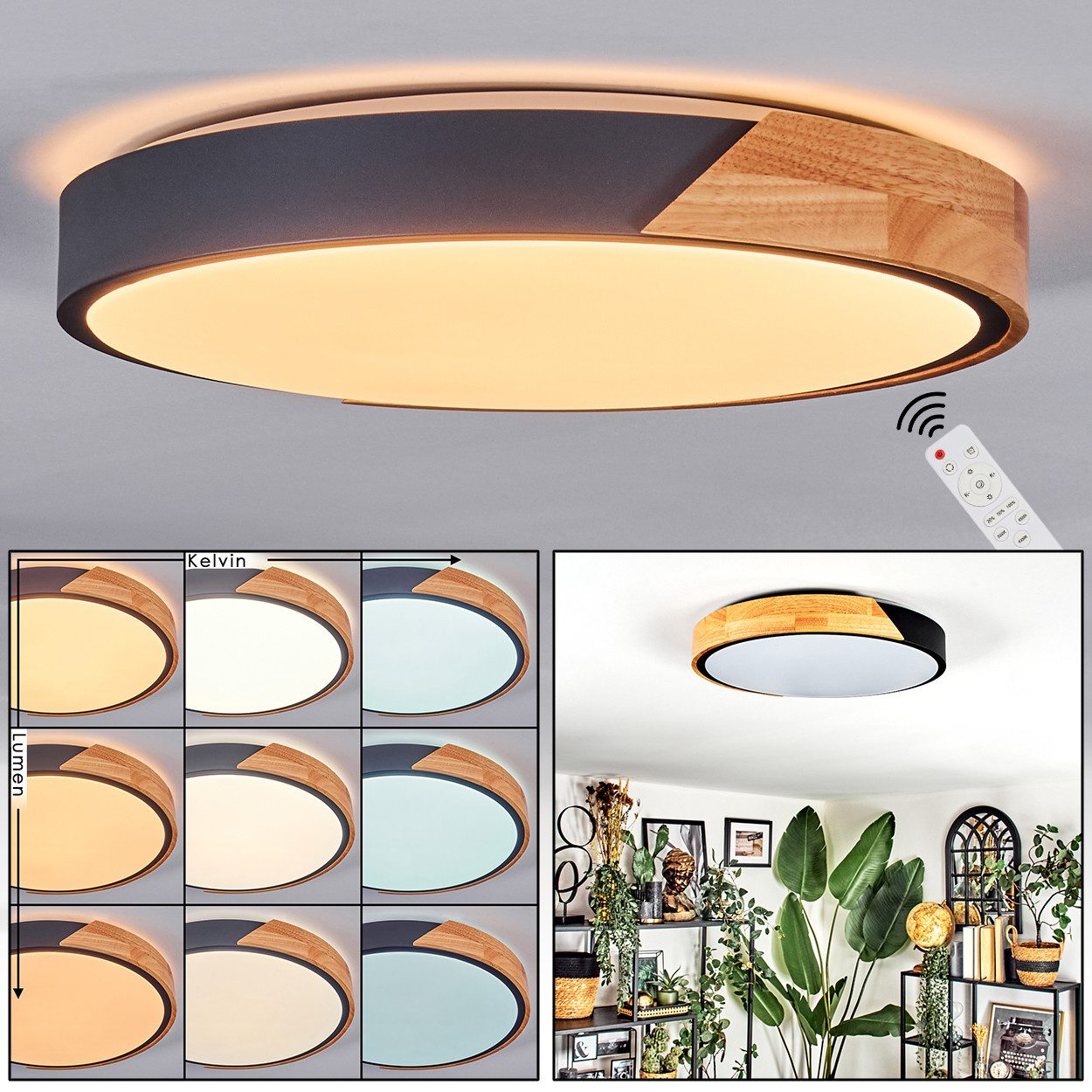 hofstein Deckenleuchte Deckenlampe aus Metall/Holz/Kunststoff in günstig online kaufen