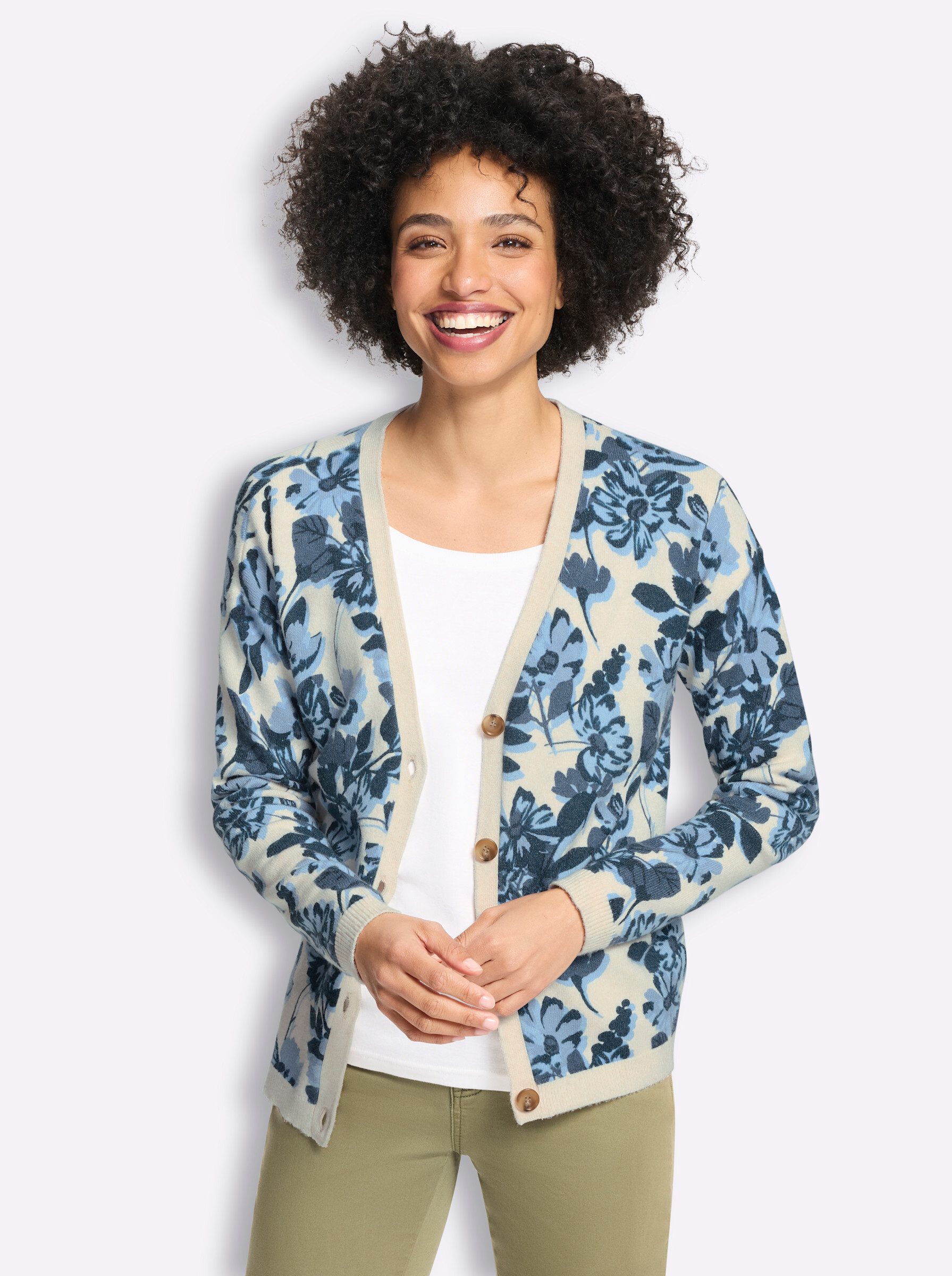 heine Strickjacke Druckstrickjacke Langarm Feinstrick