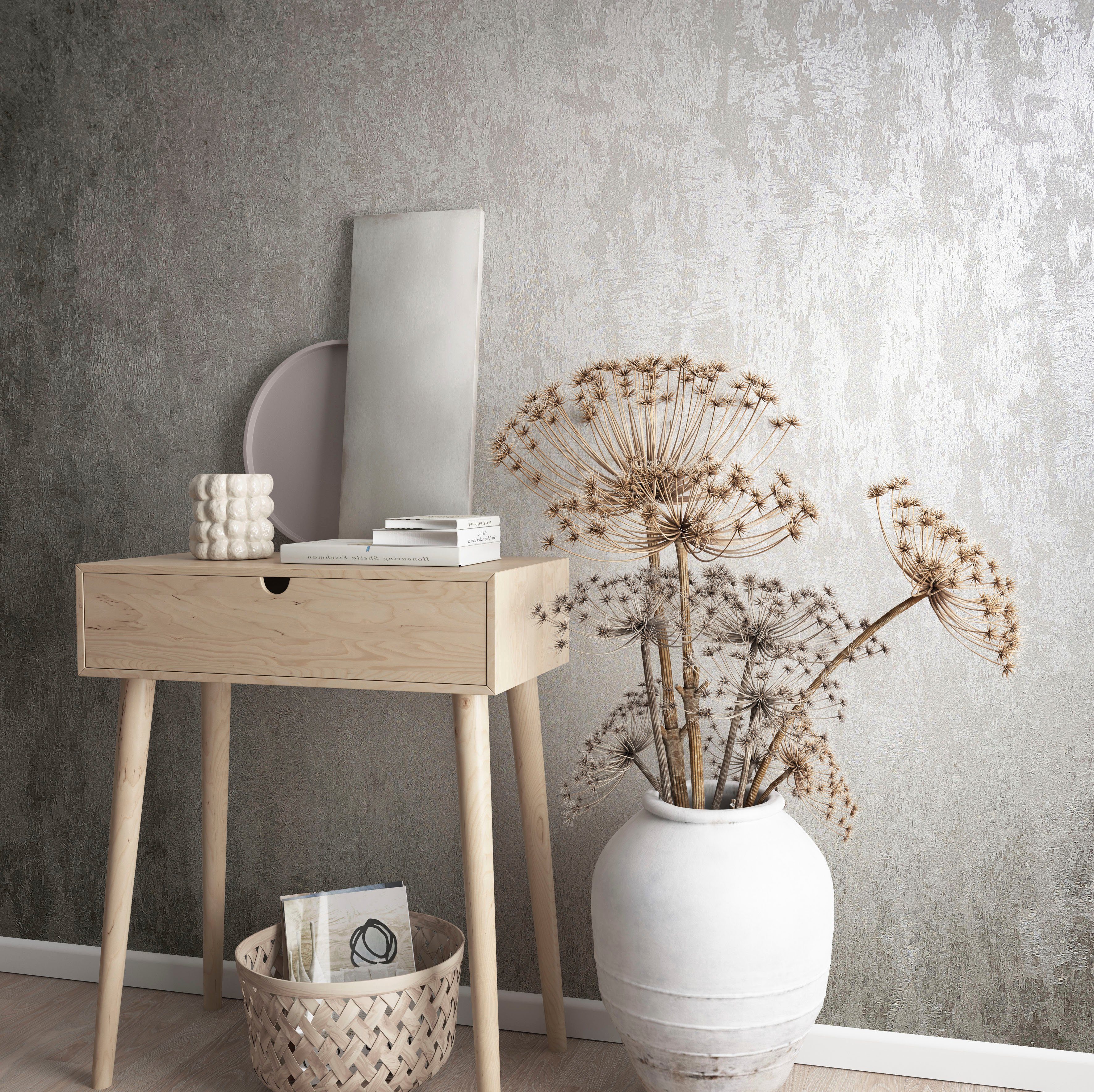Vliestapete moderne grau-braun glänzend, Vliestapete Concrete, für strukturiert, Wohnzimmer Marburg Schlafzimmer Küche