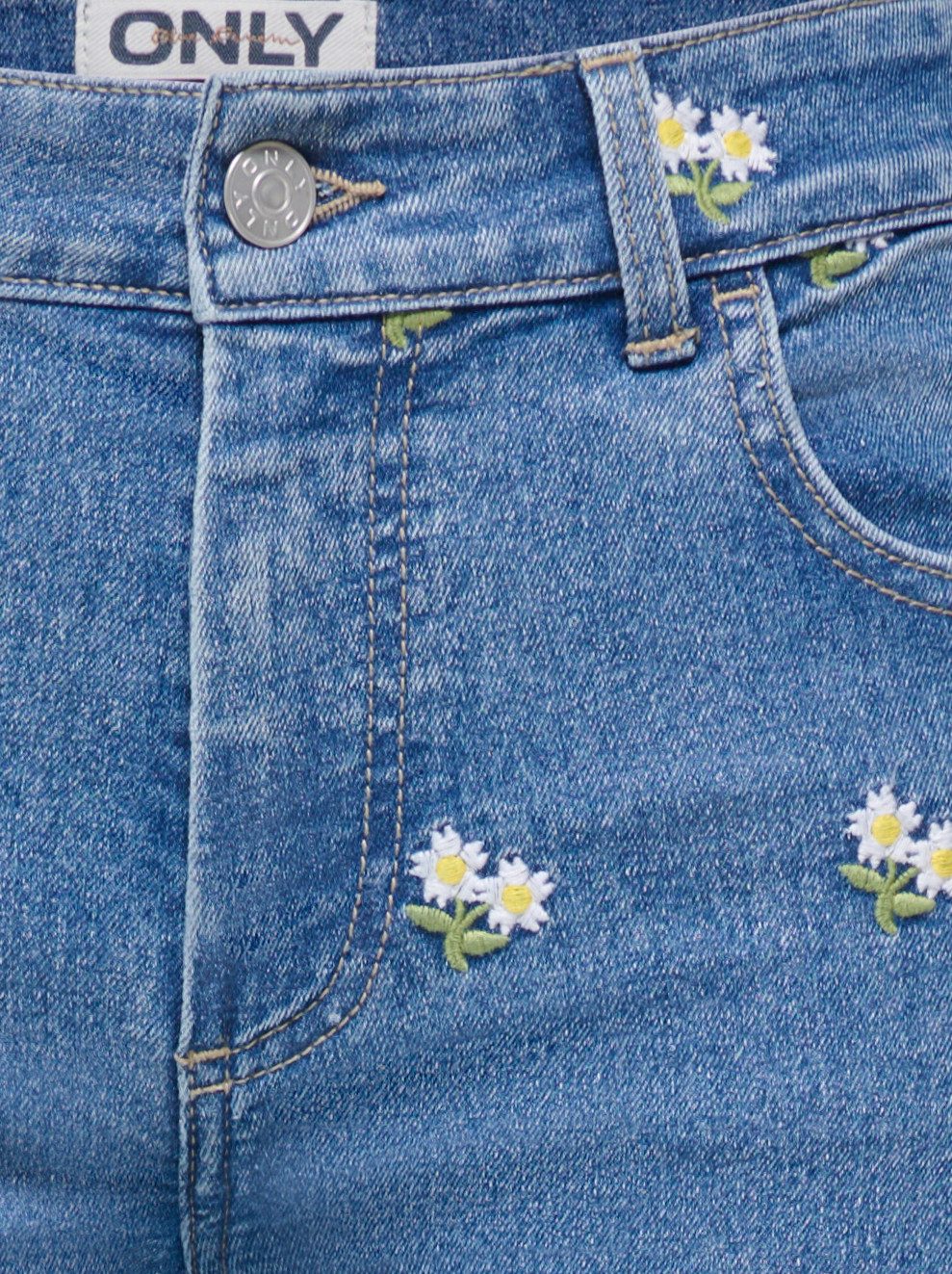 ONLY Skinny-fit-Jeans ONLHUSH MW EMB RW ANK SKINNY DNM Baumwollmischung, slim fit, Allover Stickerei, offener Saum