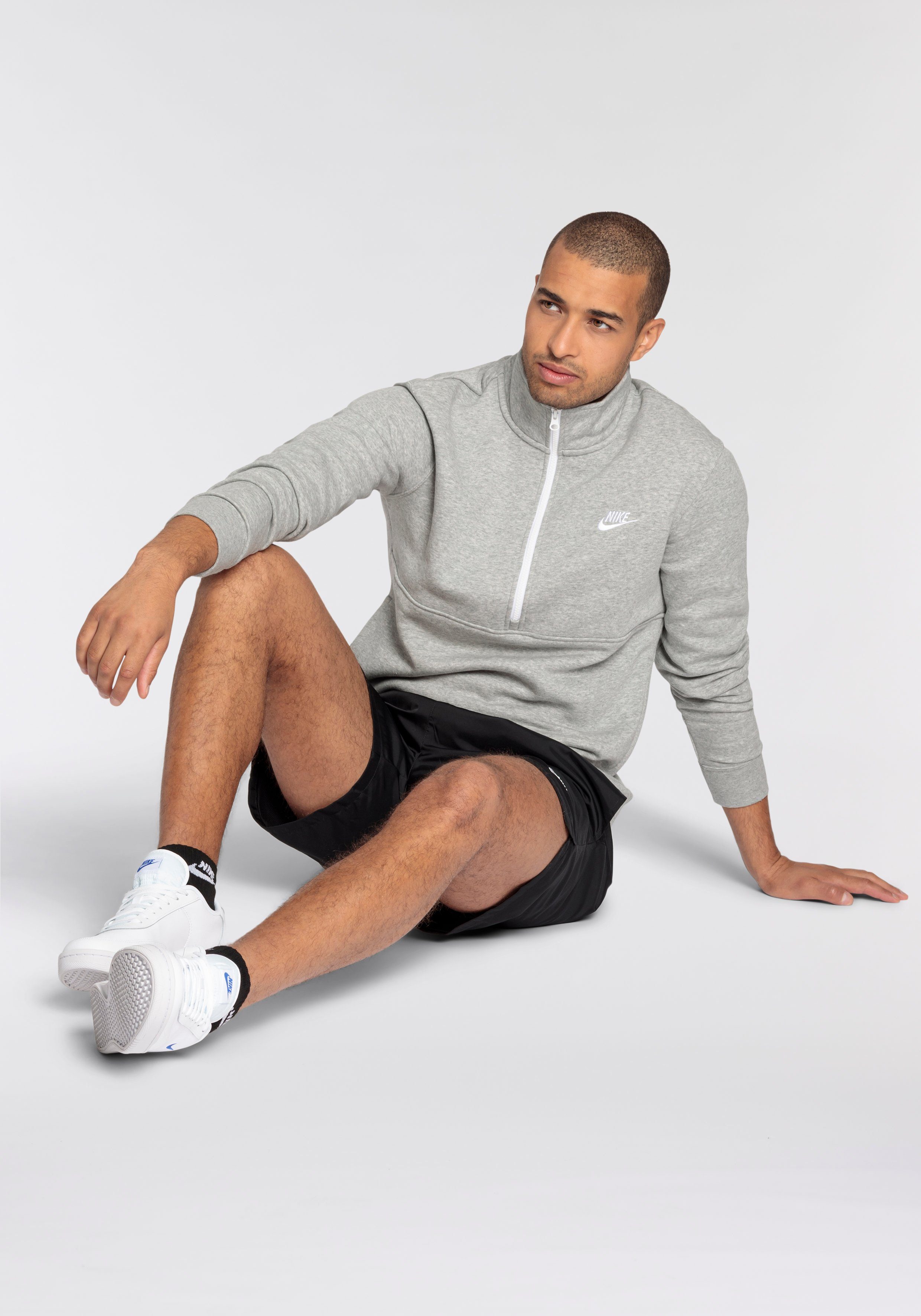 Nike Sportswear Sweatshirt CLUB MEN'S DK BRUSHED-BACK GREY PULLOVER HEATHER/WHITE/WHITE 1/-ZIP