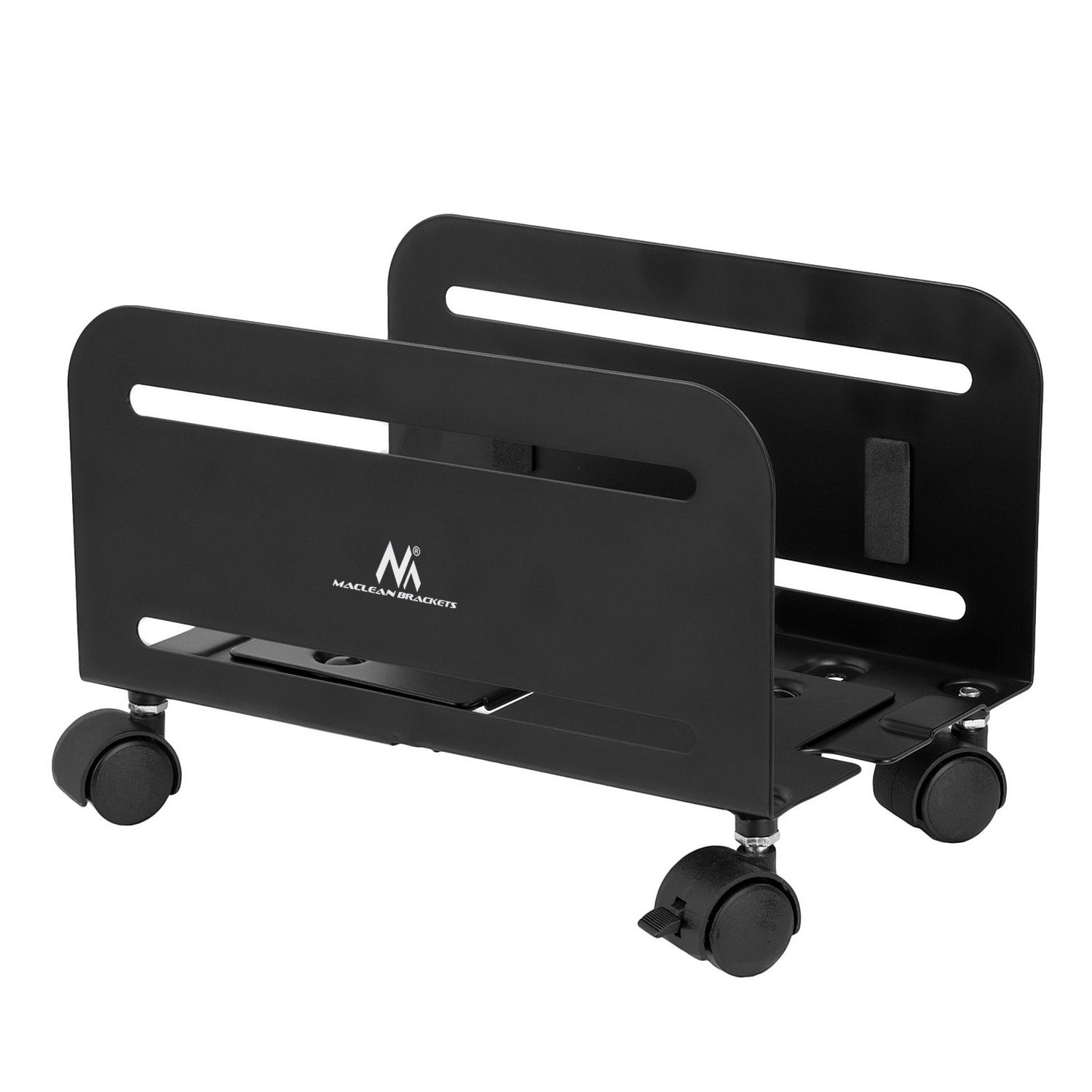 Maclean Halterung MC-851 PC Ständer mit Rollen universal CPU Halter bis 10 kg, (verstellbar, mobiler Computer Rollwagen)