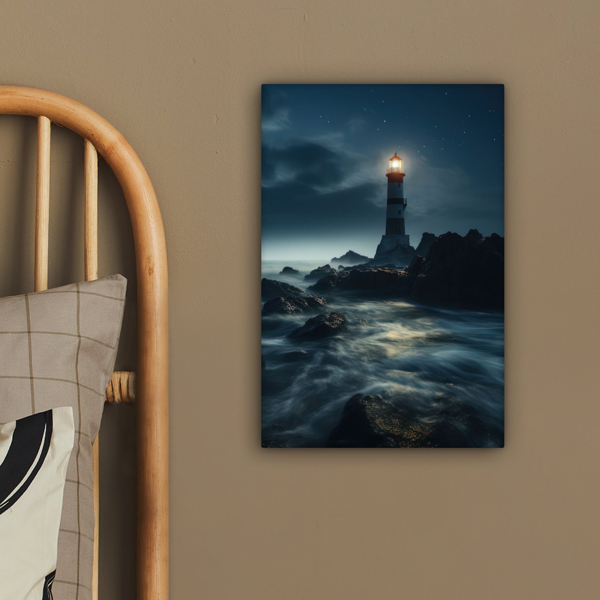 OneMillionCanvasses® Leinwandbild Leuchtturm - Meer - Nebel - Felsen - Maritim - Natur, Fotodruck (1 St), Leinwand Canvas Wandbild, Wanddekoration 20x30 cm – Bild 4 von 5