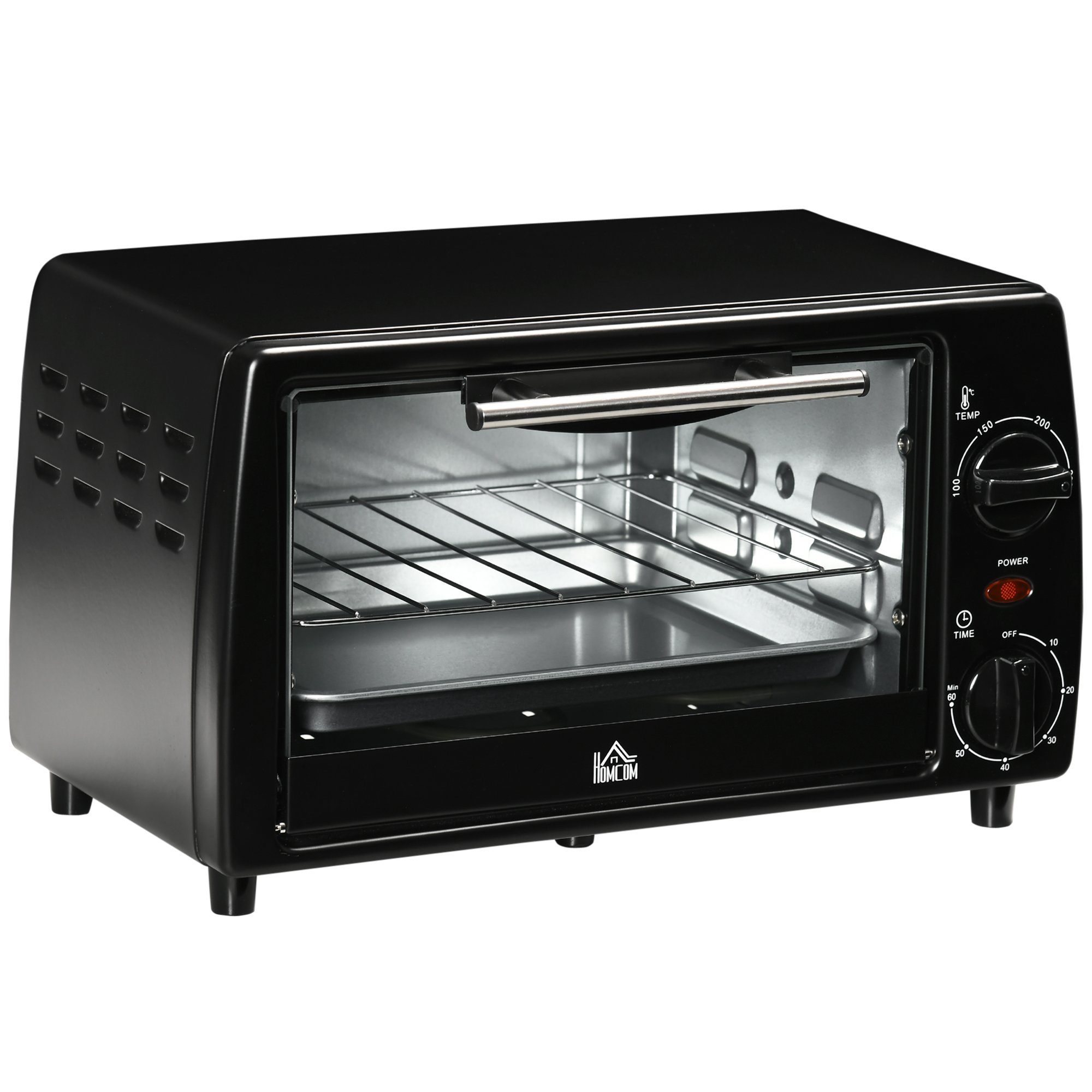 HOMCOM Minibackofen 10 Liter 750W Kleiner Elektrobackofen mit Temperatur, 36,5x26x22 cm Schwarz