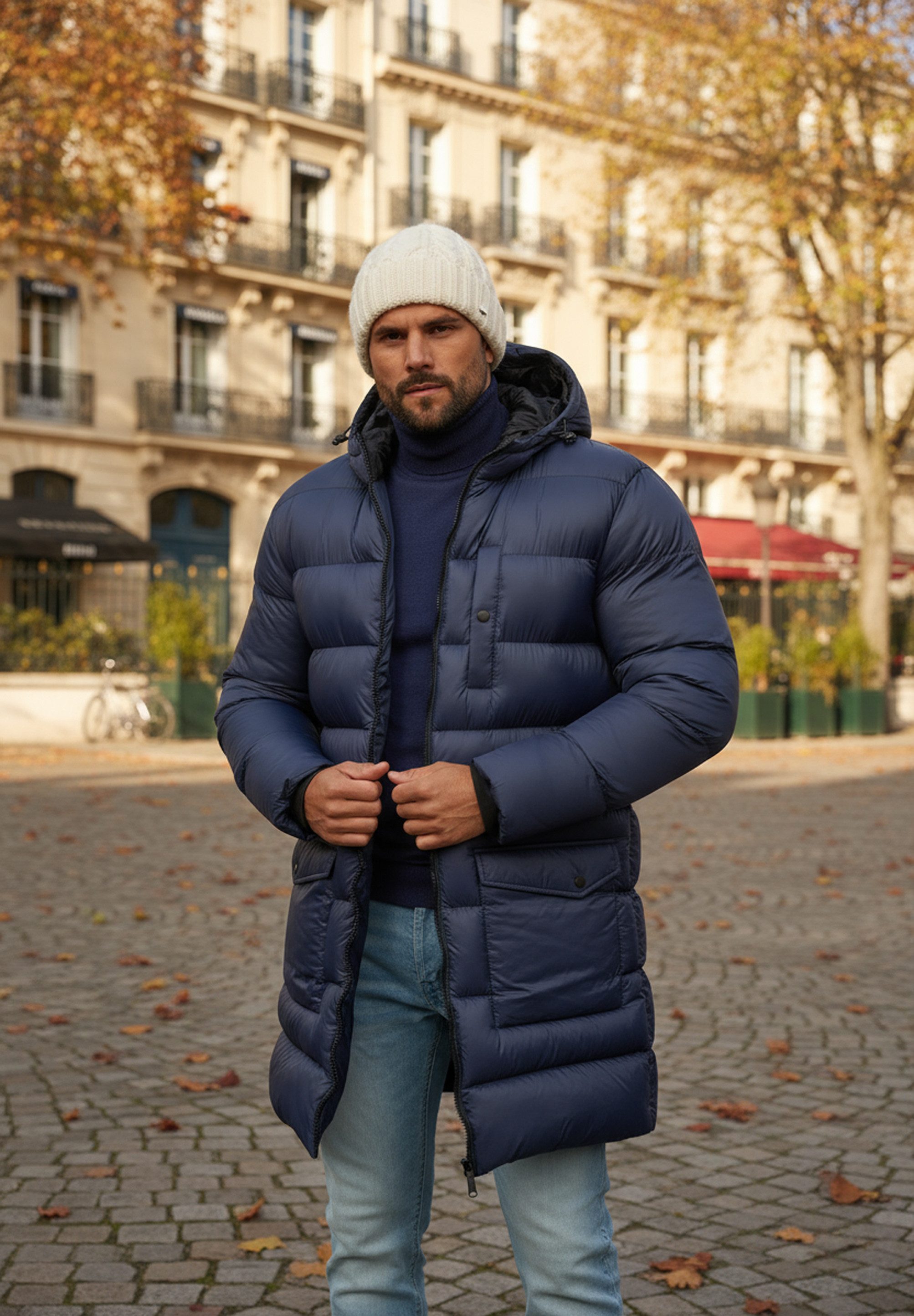 Parka mit Kapuze als Winterjacke - Langer Steppmantel