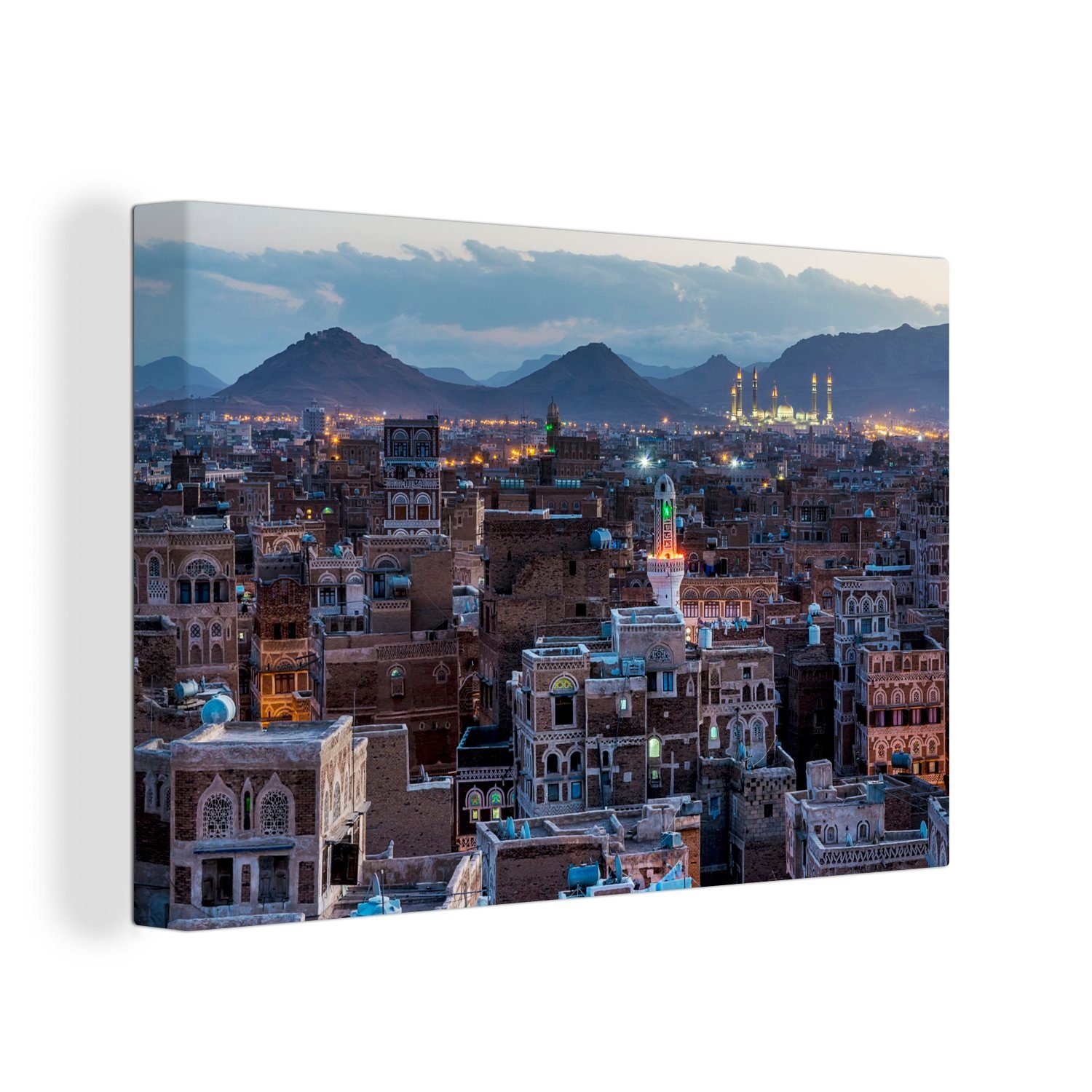 cm Stadt jemenitischen Luftaufnahme des St), Sanaa, Leinwandbilder, 30x20 (1 Leinwandbild Wanddeko, der Stadtbilds Aufhängefertig, OneMillionCanvasses® antiken Wandbild