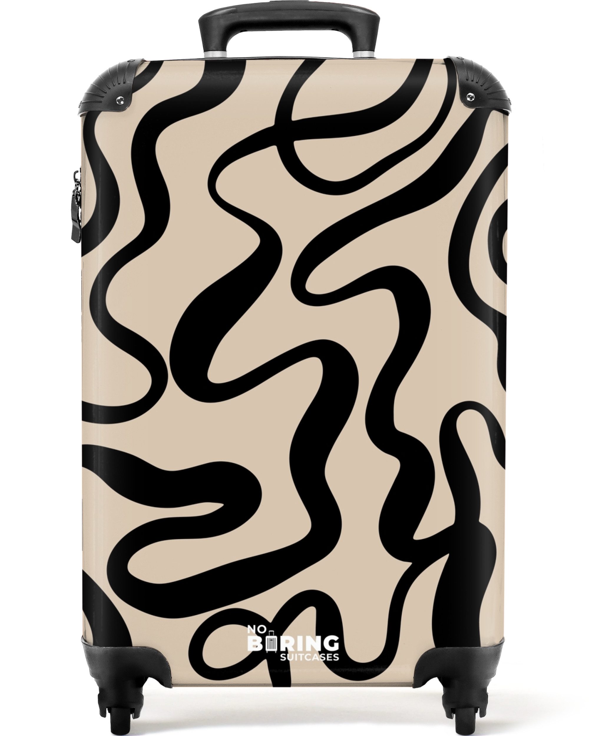 NoBoringSuitcases.com© Hartschalen-Trolley Beige mit schwarzen abstrakten L günstig online kaufen