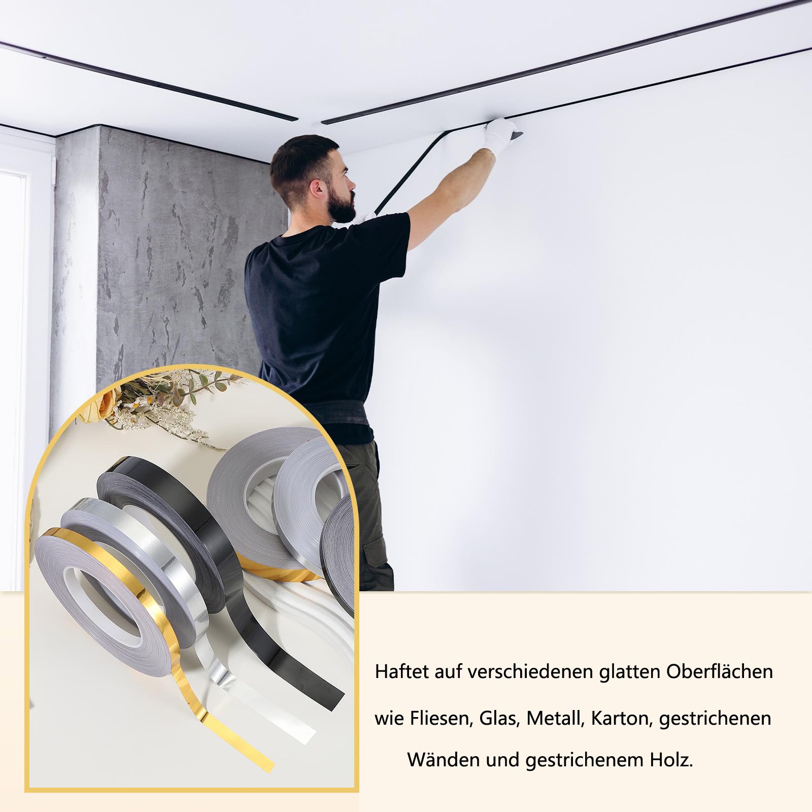 Coonoor Isoliertapete selbstklebende flexible Zierleiste Randleiste für Isoliertapeten, (1 St), Wasserdichte Nahtband Wanddekoration für Zuhause, Küche, Badezim – Bild 3 von 5