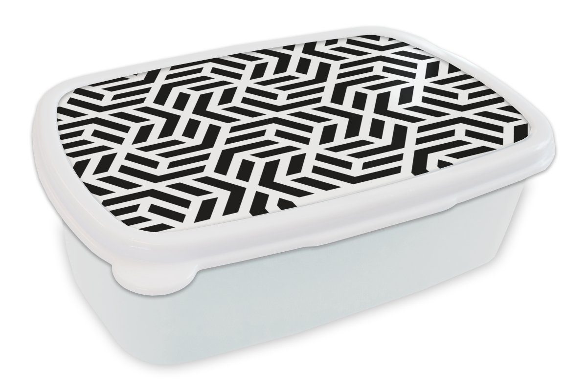 MuchoWow Lunchbox Design - Geometrie - Muster - Schwarz - Weiß, Kunststoff, (2-tlg), Brotbox für Kinder und Erwachsene, Brotdose, für Jungs und Mädchen