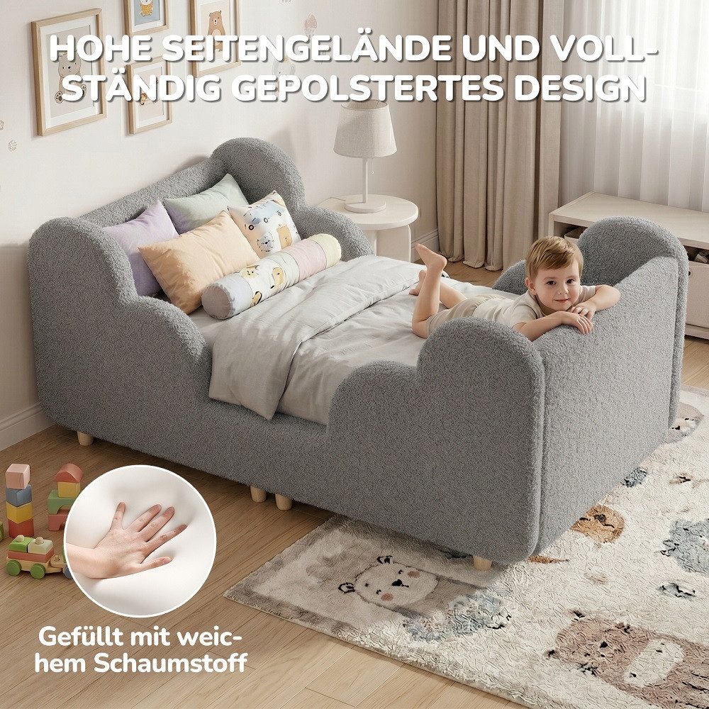 Meulbaty Kinderbett mit weichem Bodenbettgestell, extra breites Sicherheitsbett (1-tlg), für Mädchen und Jungen, ohne Matratze, 140 x 70 cm – Bild 4 von 5