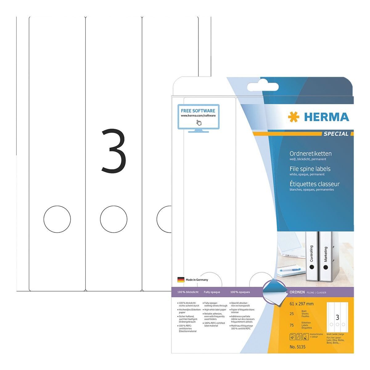 HERMA Etiketten, Ordner-Schilder 61x297 mm, selbstklebend