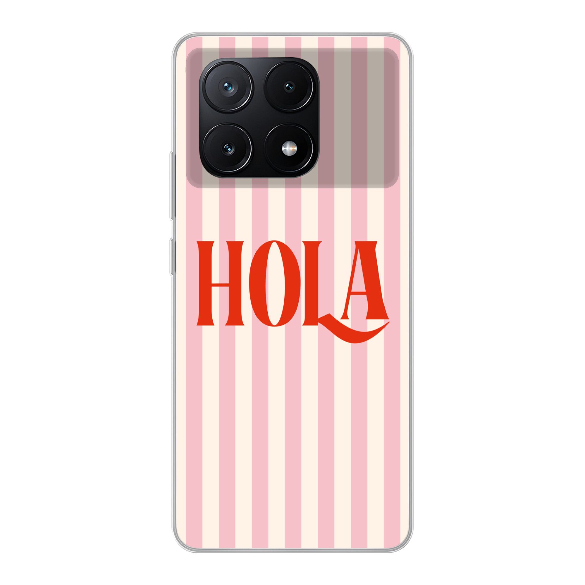 MuchoWow Handyhülle für Xiaomi Poco X6 Pro Hola - Zitat - Streifen - Pastell - Rosa - Rot, Handy Case, Silikon, Bumper Case Dünn