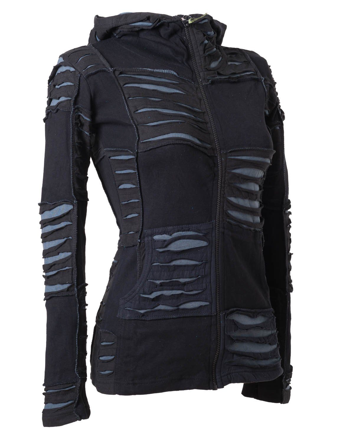 Vishes Kurzjacke Patchwork Jacke mit Cutwork und Zipfelkapuze Boho, Hippie, Elfen, Goa Style