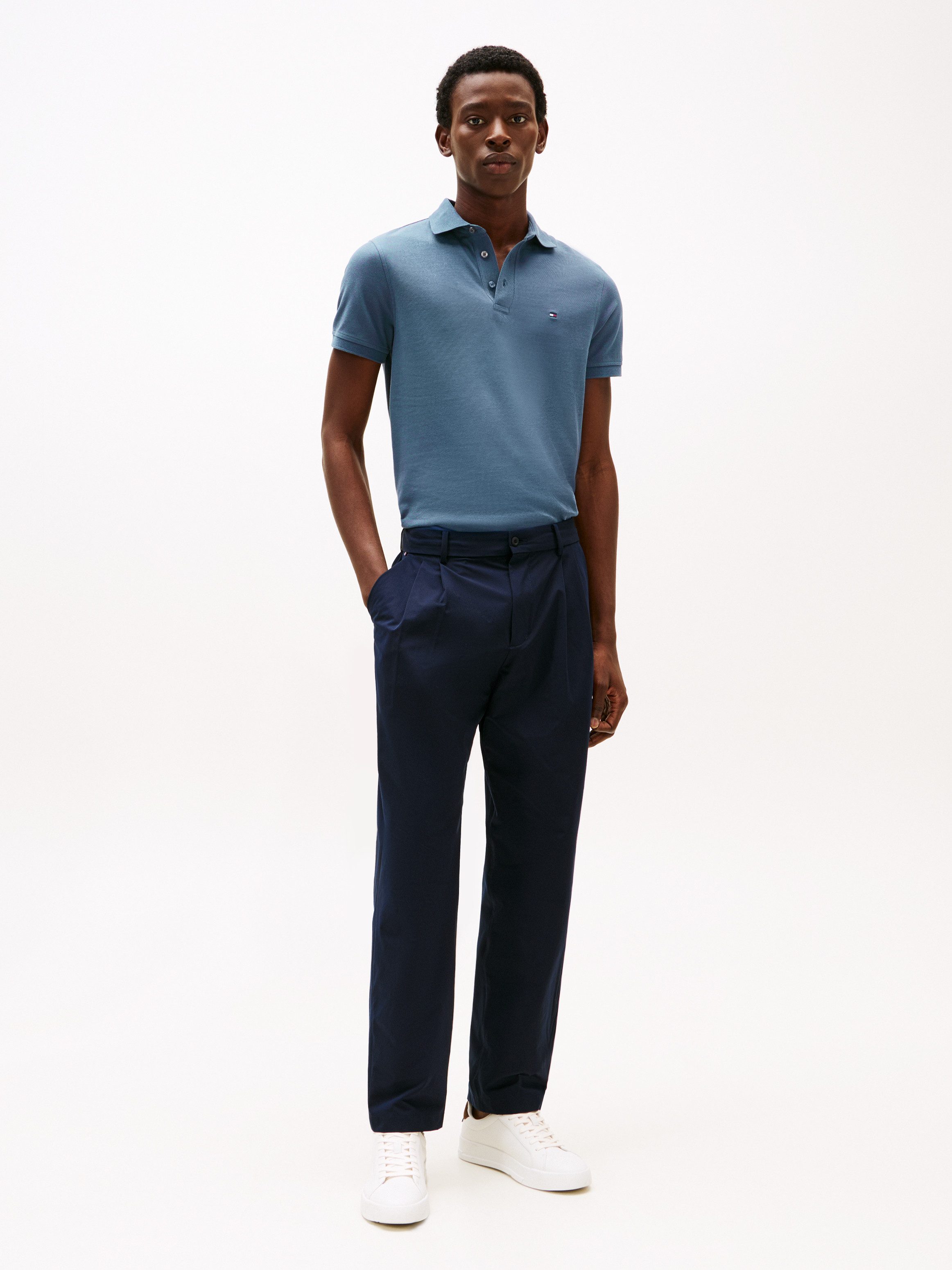 Tommy Hilfiger Poloshirt 1985 SLIM POLO mit Piqué-Struktur und Stickerei meliert, casual, slim fit, Baumwollmix, Polokragen