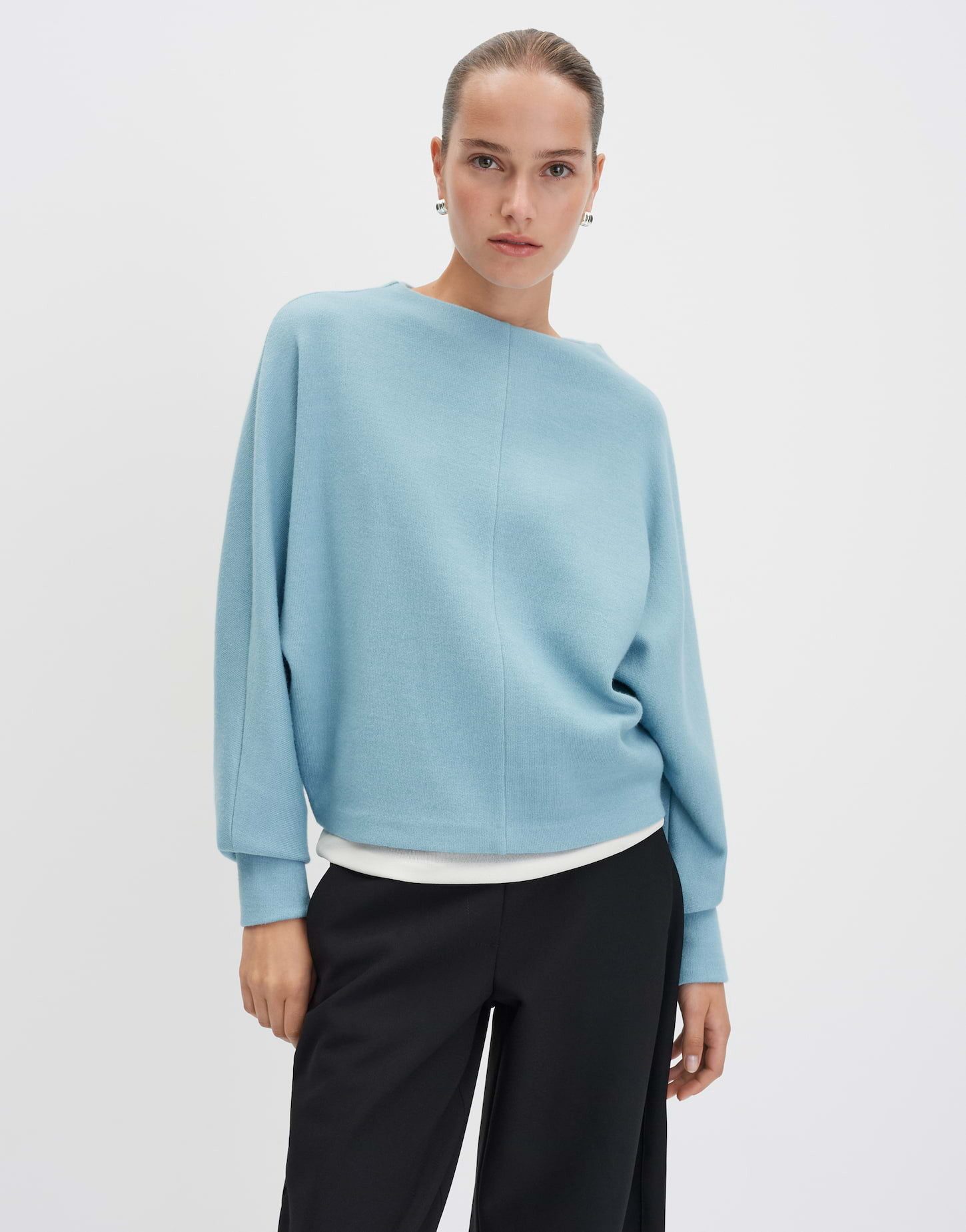 someday Sweatshirt UTIBBY DETAIL Loose aus weichem Viskose Mix Leicht transparentes Sweatshirt mit Funnel Neck