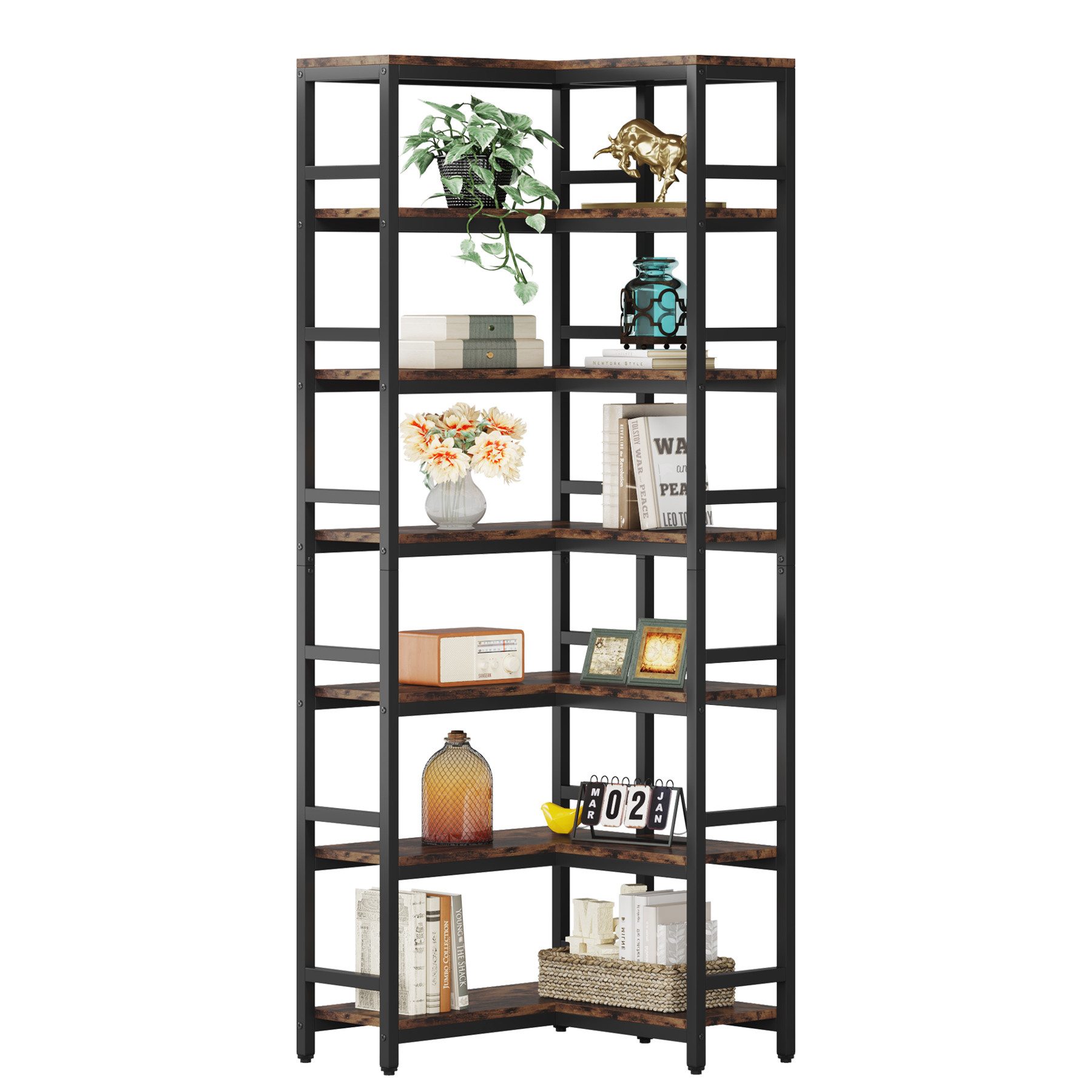 Eckregal Bücherregal, mit 7 Ebenen, Industrielles Standregal, 60 x 60 x 200 cm