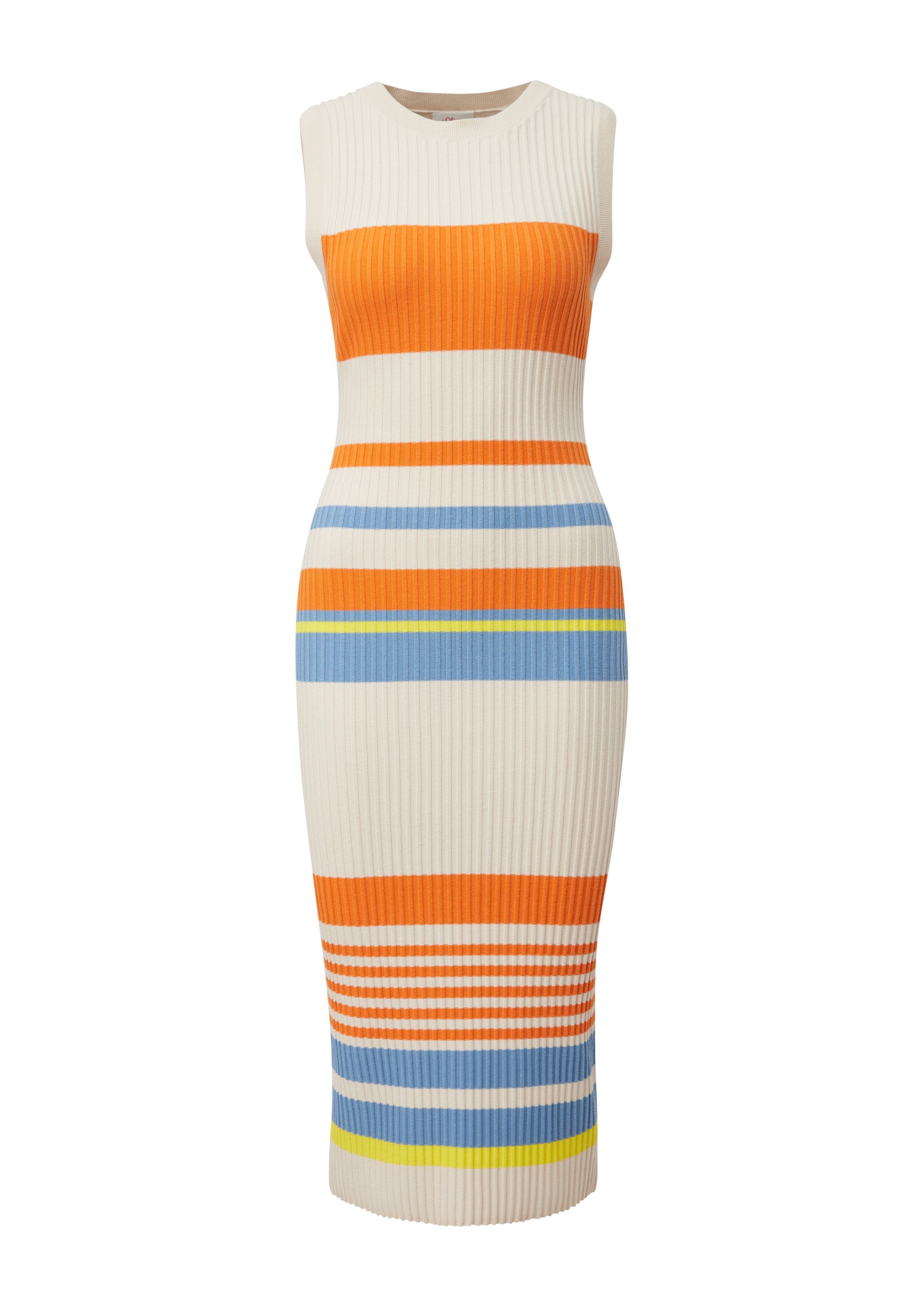 s.Oliver Midikleid Kleid Gestreiftes Maxikleid mit geschlitztem Saum