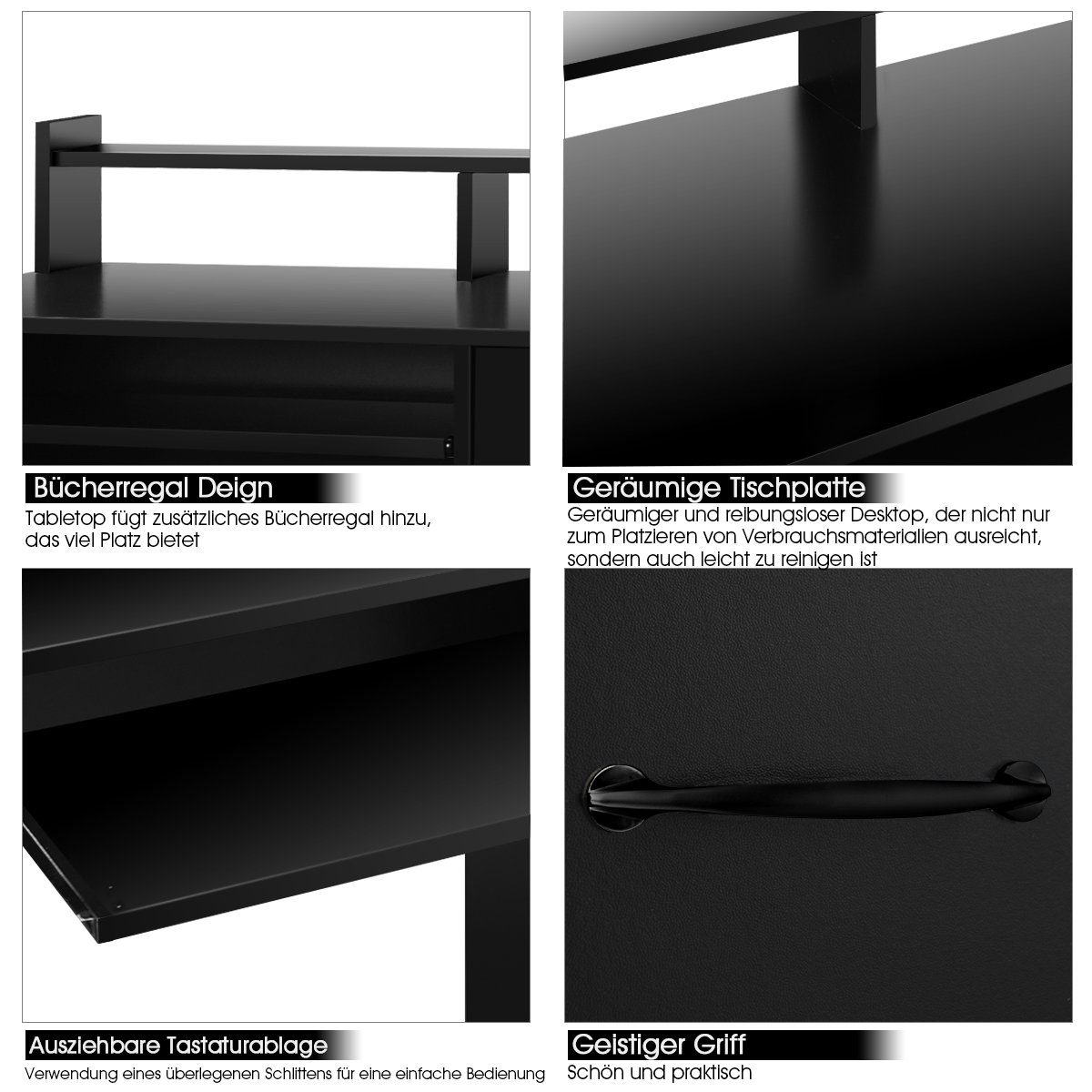 Tastaturauszug Schublade, mit Schwarz Ablage, COSTWAY Schreibtisch,