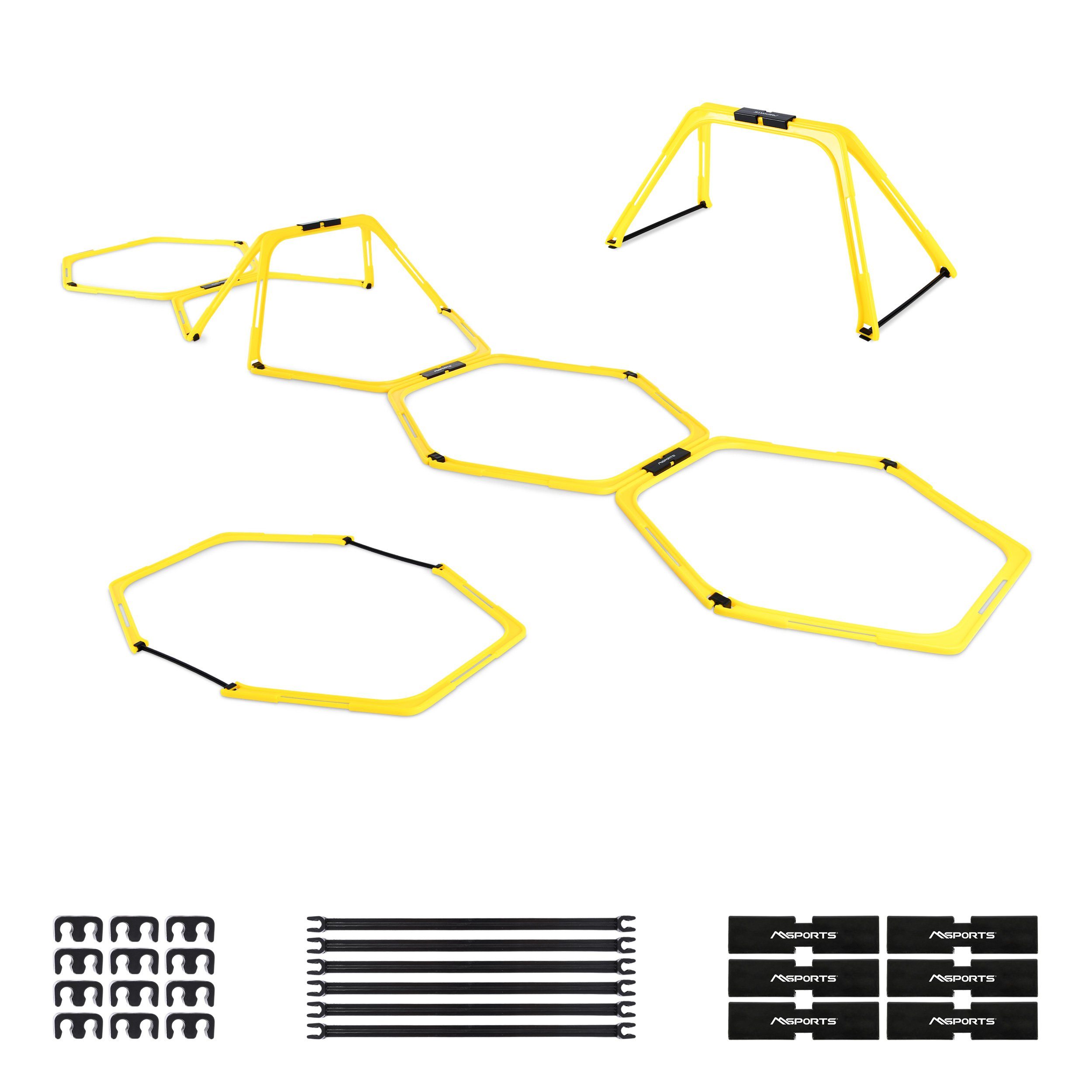 MSports® Koordinationsleiter Koordinationsleiter Multifunktional, 6X Hexagon-Elemente als Agility-Leiter u. Hürden kombinierbar Trainingsleiter Fußball Koordinationstraining Leiter