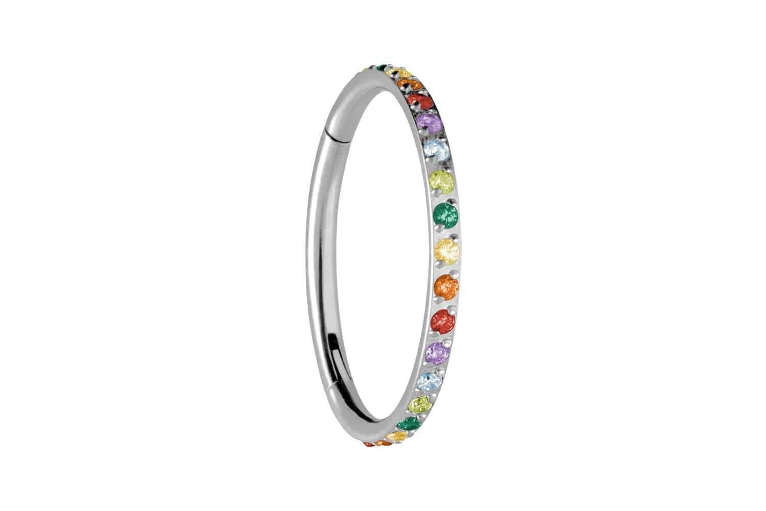 Piercing-Set Titan Segmentring Clicker EINGEFASSTE BUNTE KRISTALLE