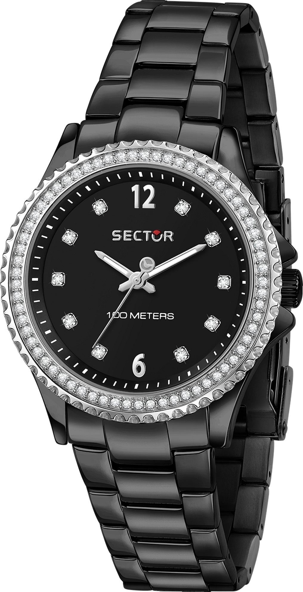 Sector Quarzuhr Sector Damen Armbanduhr Analog, (Analoguhr), Damen Armbanduhr rund, mittel (ca. 35mm), Edelstahlarmband schwarz, Fa