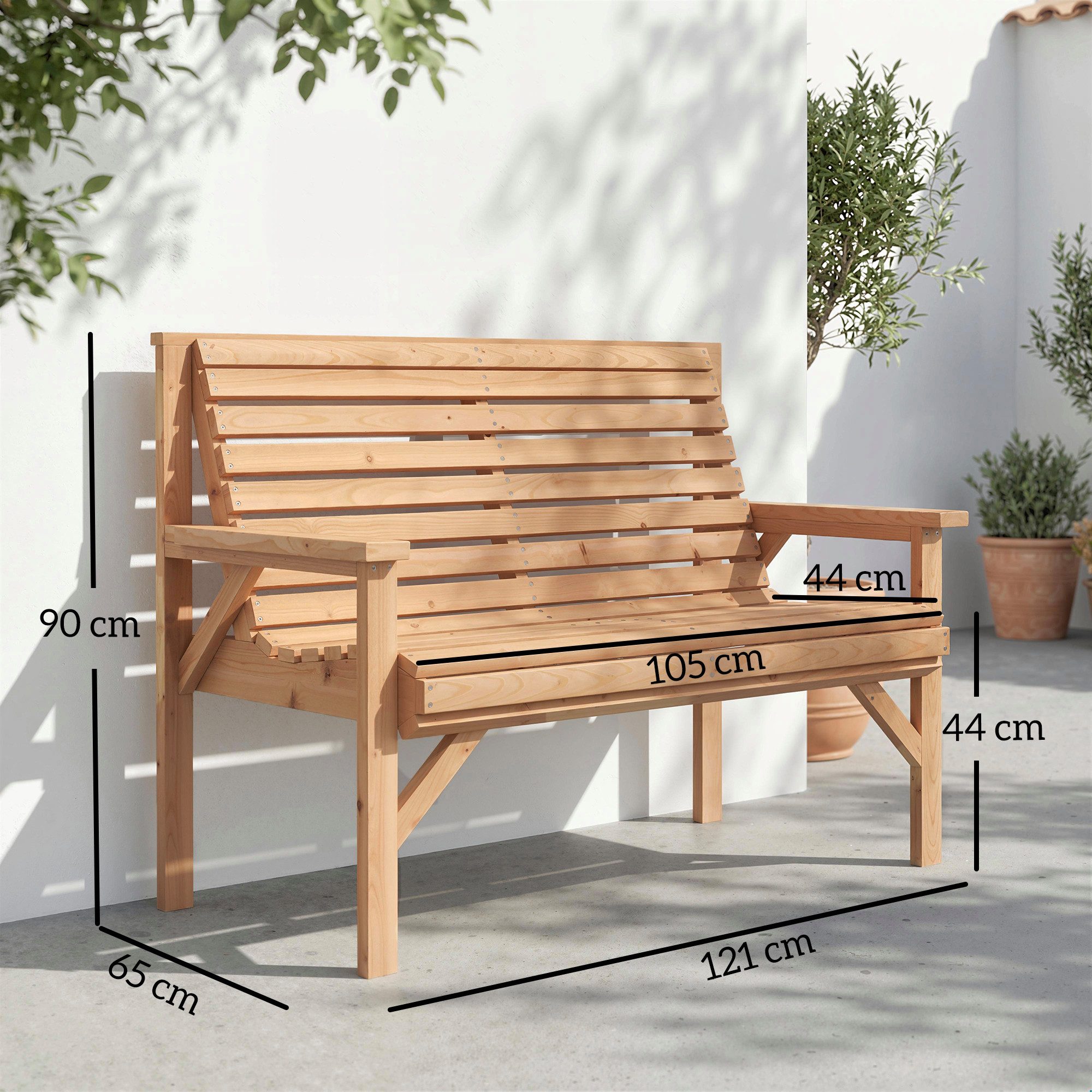 Outsunny Gartenbank (Set, 1-St., 1 Bank), Ergonomisch, wetterfest, Massivholz, 2-Sitzer