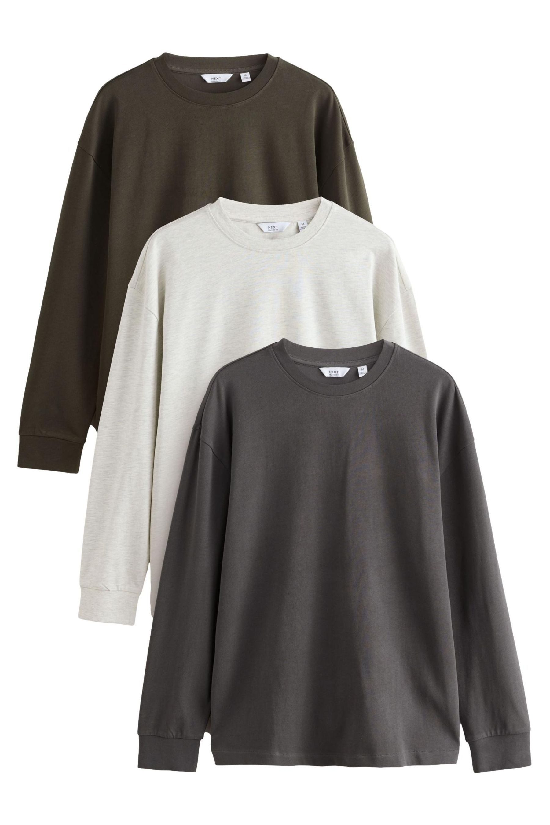 Next Langarmshirt Relaxed Fit Langarmshirt aus Baumwolle, 3er-Pack (3-tlg)