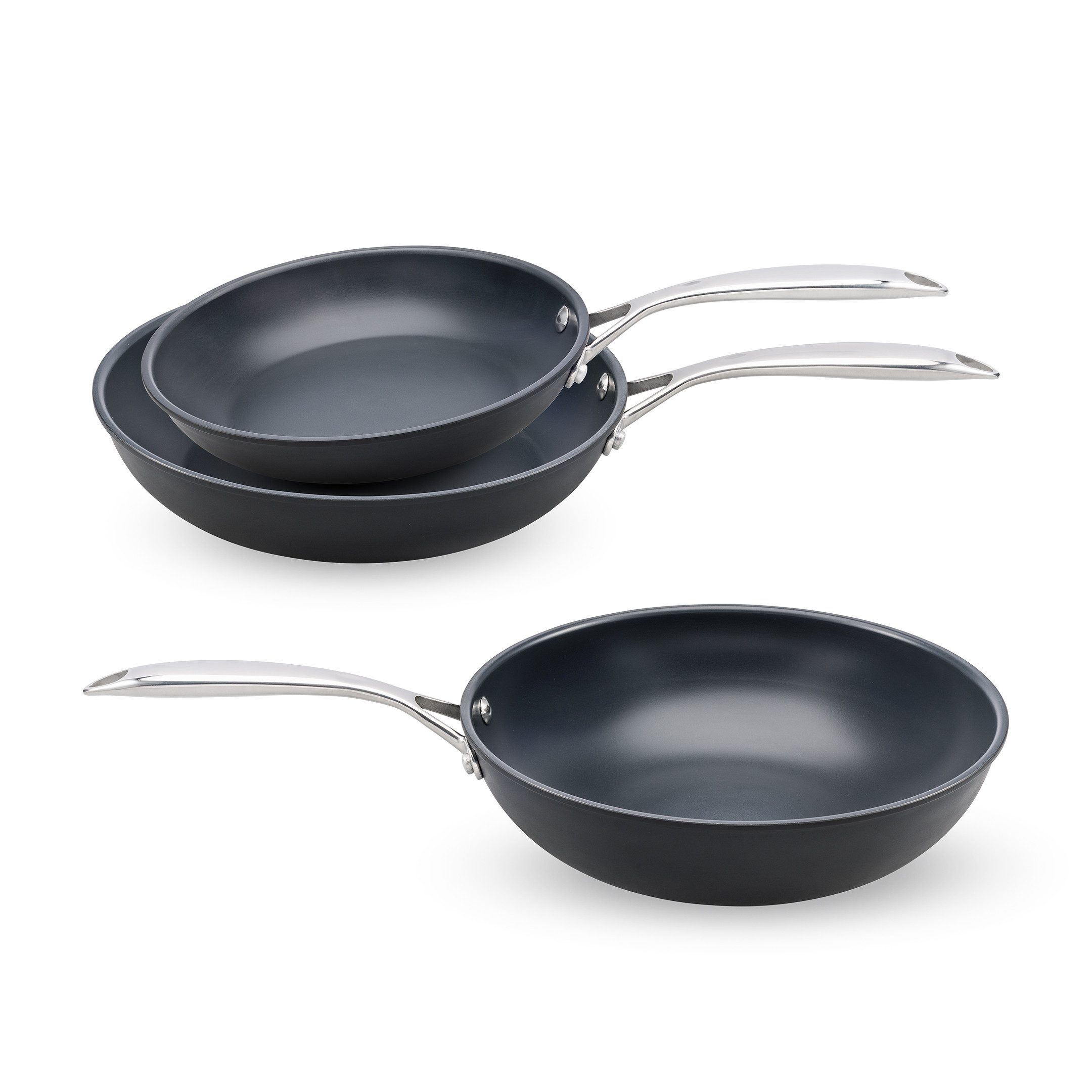 Cosy & Trendy Pfannen-Set Revolution 3-teiliges Pfannen- und Wok-Set, Aluminium (Set, 3-tlg., 1x Bratpfanne Ø 24cm, 1x Bratpfanne Ø 28cm, 1x Wok Ø 28cm), Plasma-Beschichtung und Edelstahlgriffe, für alle Herdarten