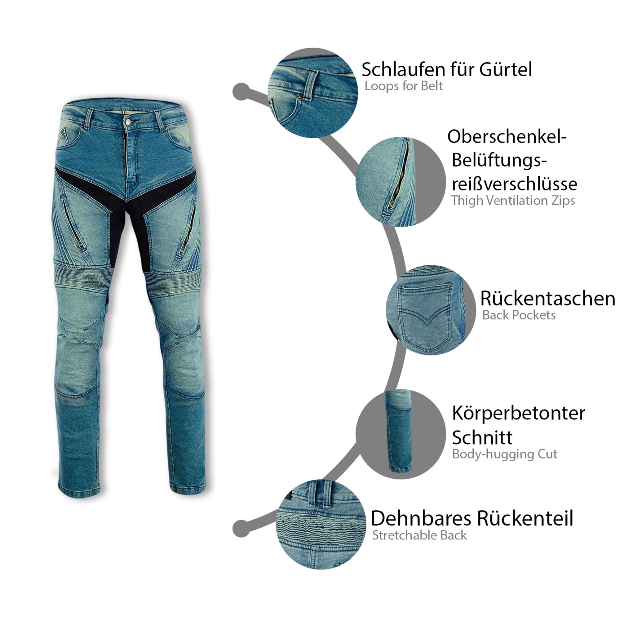 BULLDT Motorradhose JEANS-010 Damen (mit 4 abnehmbaren Protektoren) BULLDT Damen Jeans Gefüttert mit Aramid-Stoff