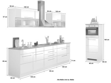 Kochstation Küchenzeile KS-Wien, Breite 340 cm, wahlweise mit E-Geräten und Induktion
