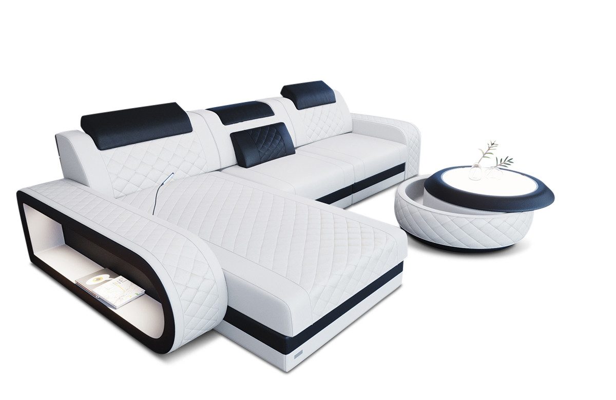 Sofa Dreams Ecksofa Ledersofa Berlin L Form Mini Couch mit LED, Designersofa, Sofa aus Eigenproduktion