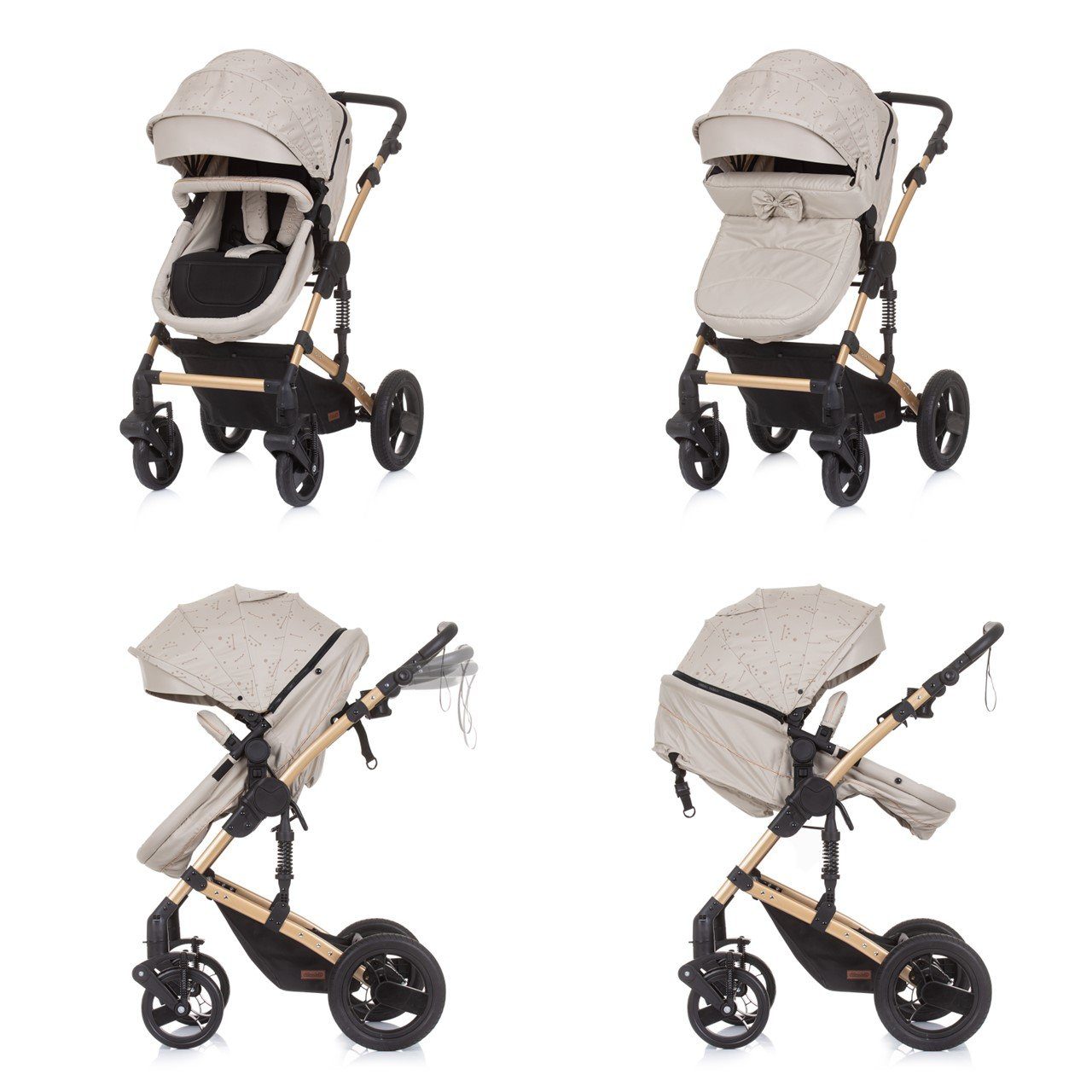 Chipolino Kombi-Kinderwagen Kinderwagen Camea 2 Moskitonetz, hellbraun in Getränkehalter Wickeltasche, 1