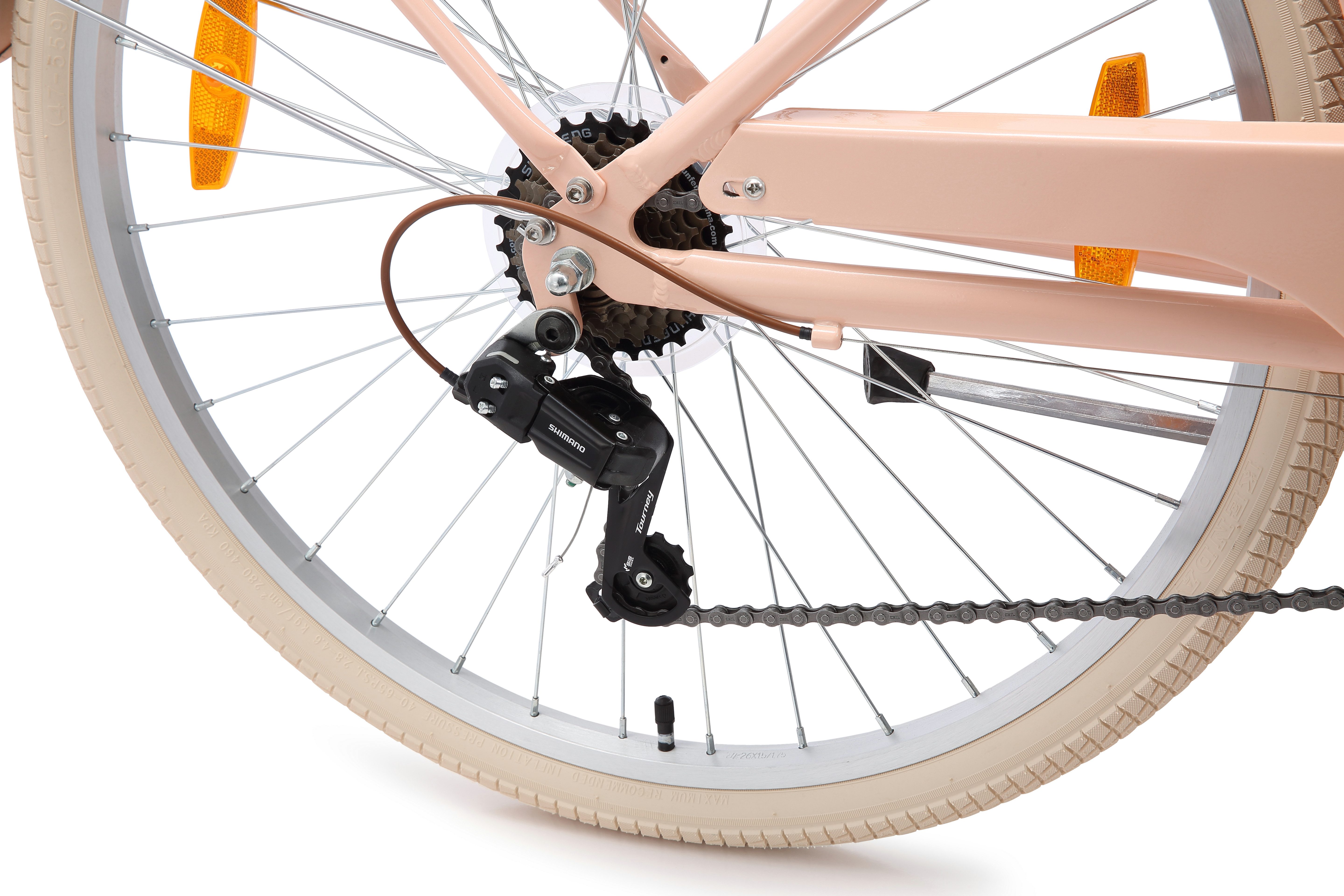 Bikestar Cityrad, 7 Gang Shimano RD-TY21 Schaltwerk, Kettenschaltung, für Damen, Kettenschaltung