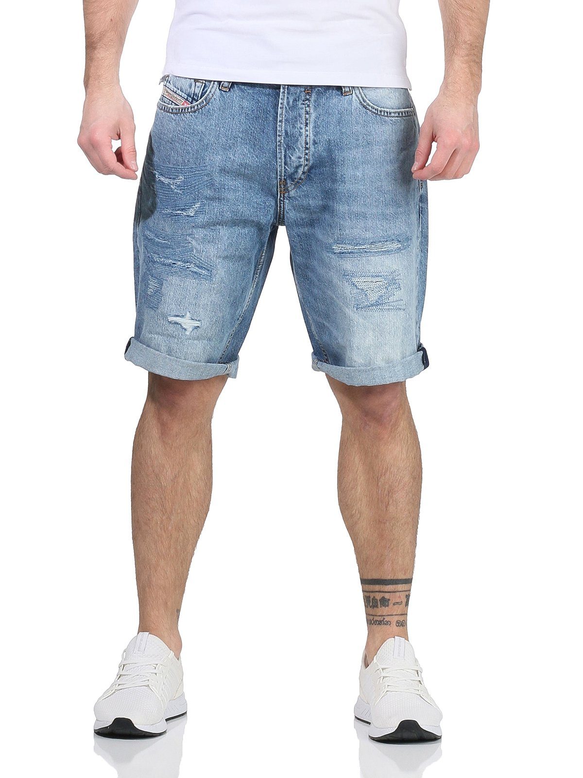 Look Herren Blau kurze Diesel Kroshort Used-Look RG48R Shorts, Shorts Hose Vintage Jeans Jeansshorts dezenter RB012