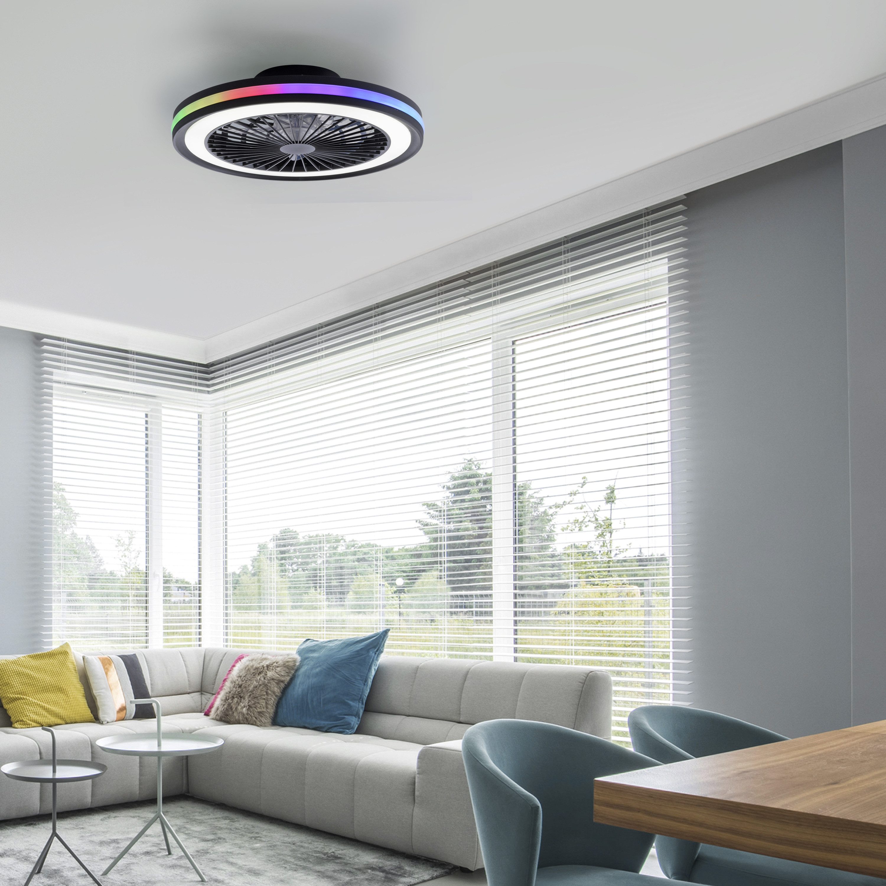 JUST LIGHT LED Deckenleuchte LED Deckenventilator BRANDON, Bedienbar Fernbedienung, 1 x LED-Board/ 36Watt, warmweiß, warmweiß - kaltweiß Deckenventilator Fernbedienung