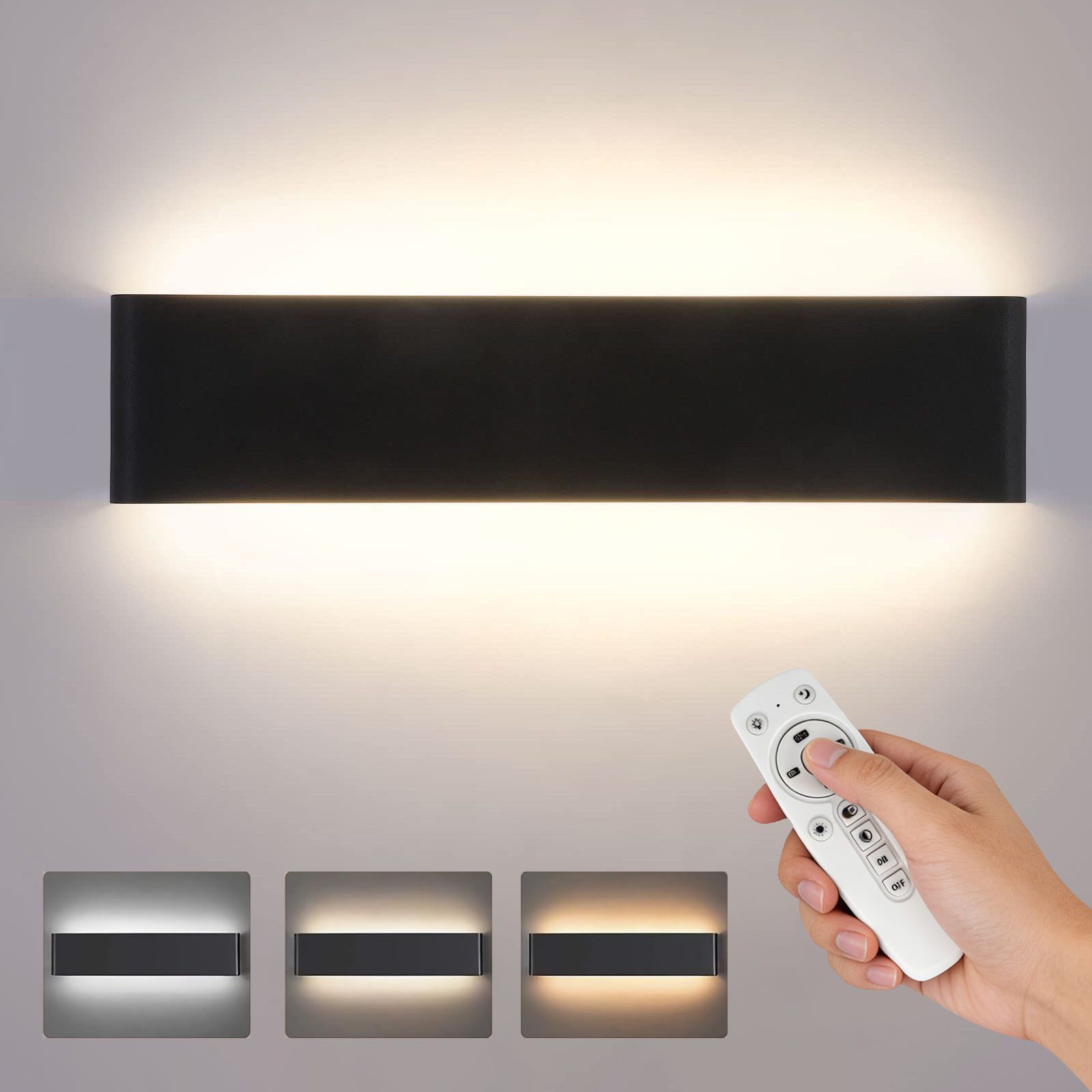 BlingBin LED Wandleuchte Wandlampe Innen Modern Up and Down Beleuchtung Dimmbare Wandlichter, mit Fernbedienung, drei Farb-Dimmmodi, LED fest integriert, Warmweiß, Neutralweiß, Kaltweiß, Aluminium Wandbeleuchtung, für Wohnzimmer, Schlafzimmer, Studie