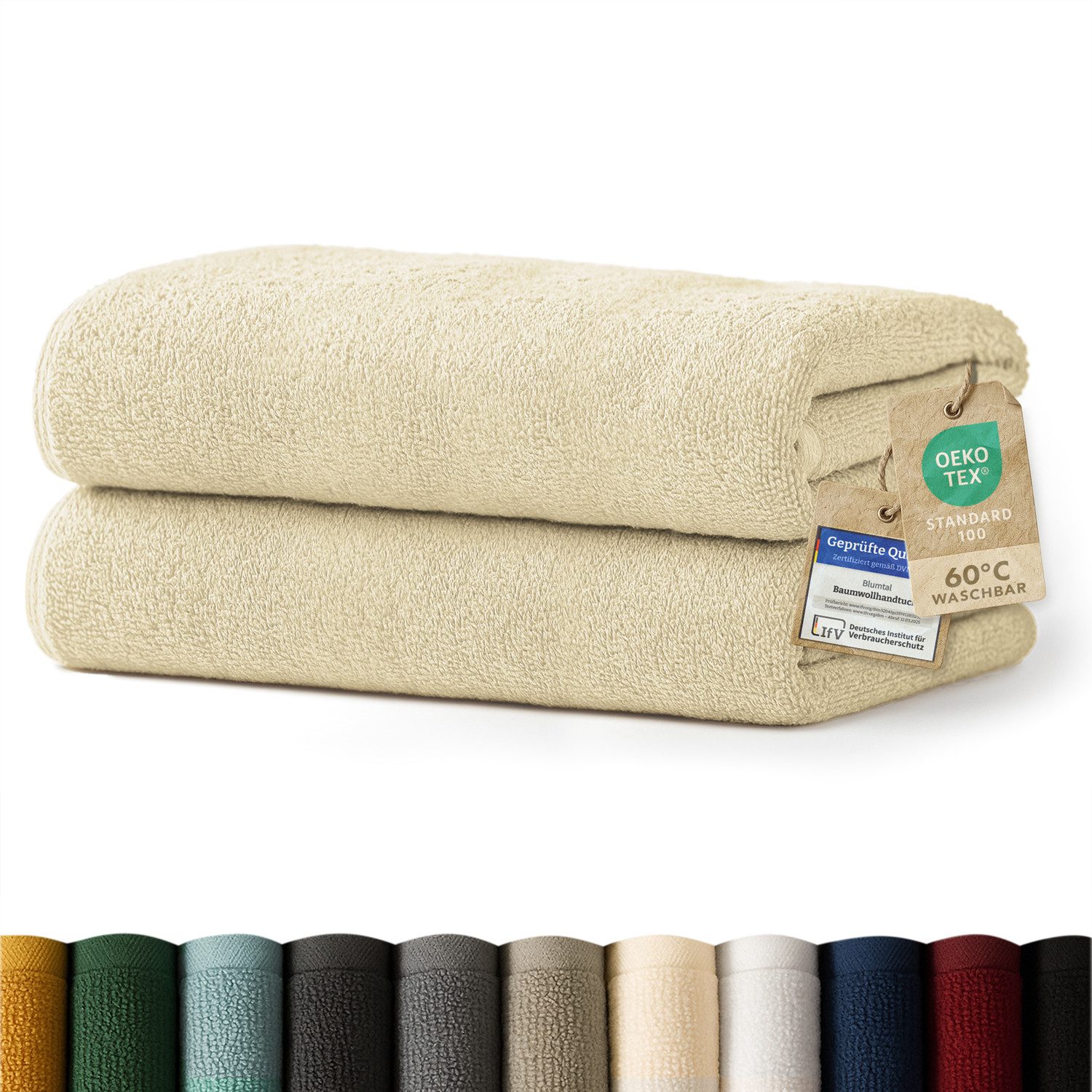 Blumtal Badetücher 2er-Set Premium Frottier-Badetuch in 70x140cm, 100% Baumwolle, Baumwolle (2X (70x140 cm), 2-St), Oeko-TEX zertifiziertes Badetuch - saugstarkes Frottiertücher Set