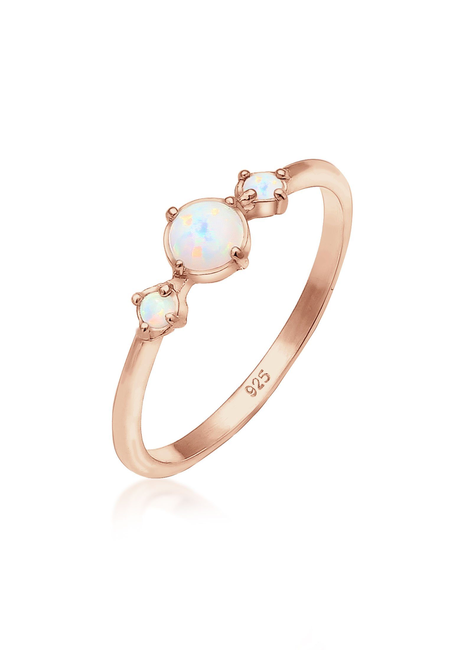 Elli Fingerring Opal Rund Trio Vintage 925er Silber Rosegold