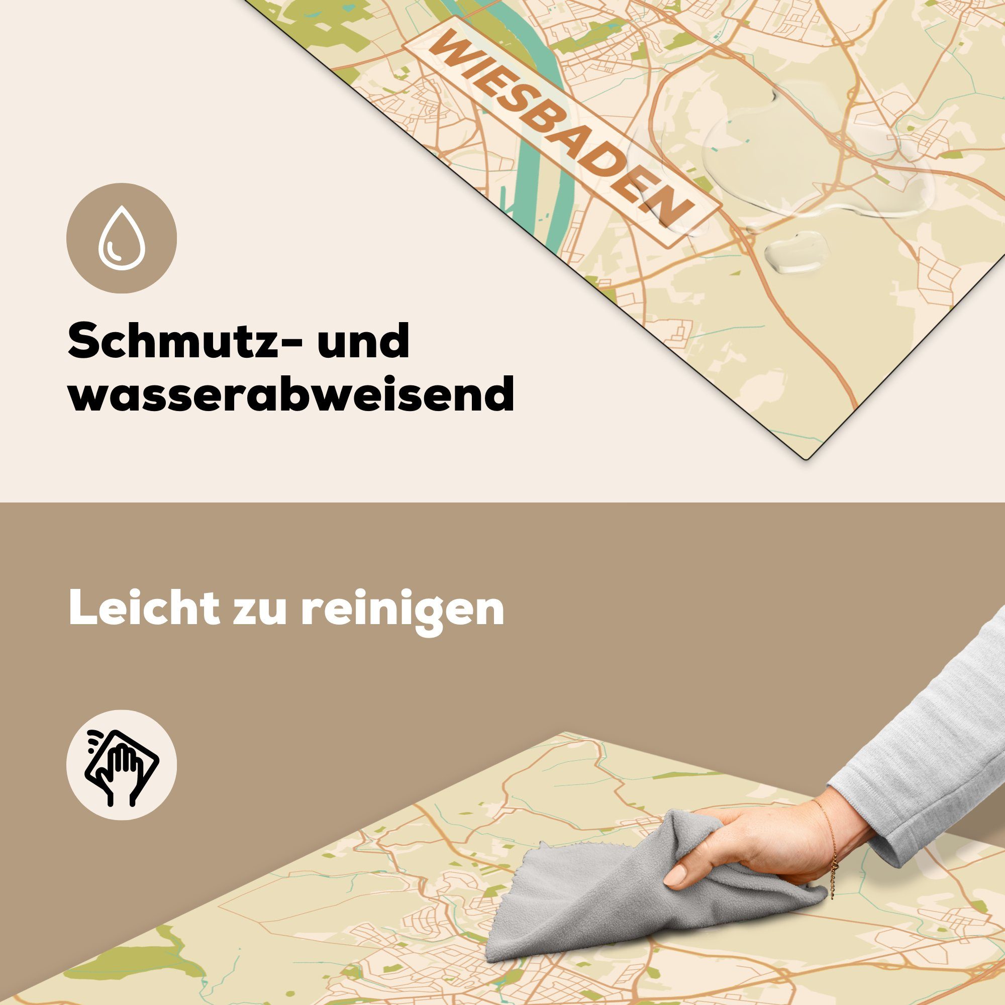 (1 Stadtplan, Ceranfeldabdeckung, MuchoWow Arbeitsplatte Karte für cm, 78x78 Vintage küche - Herdblende-/Abdeckplatte - Wiesbaden - Vinyl, tlg),