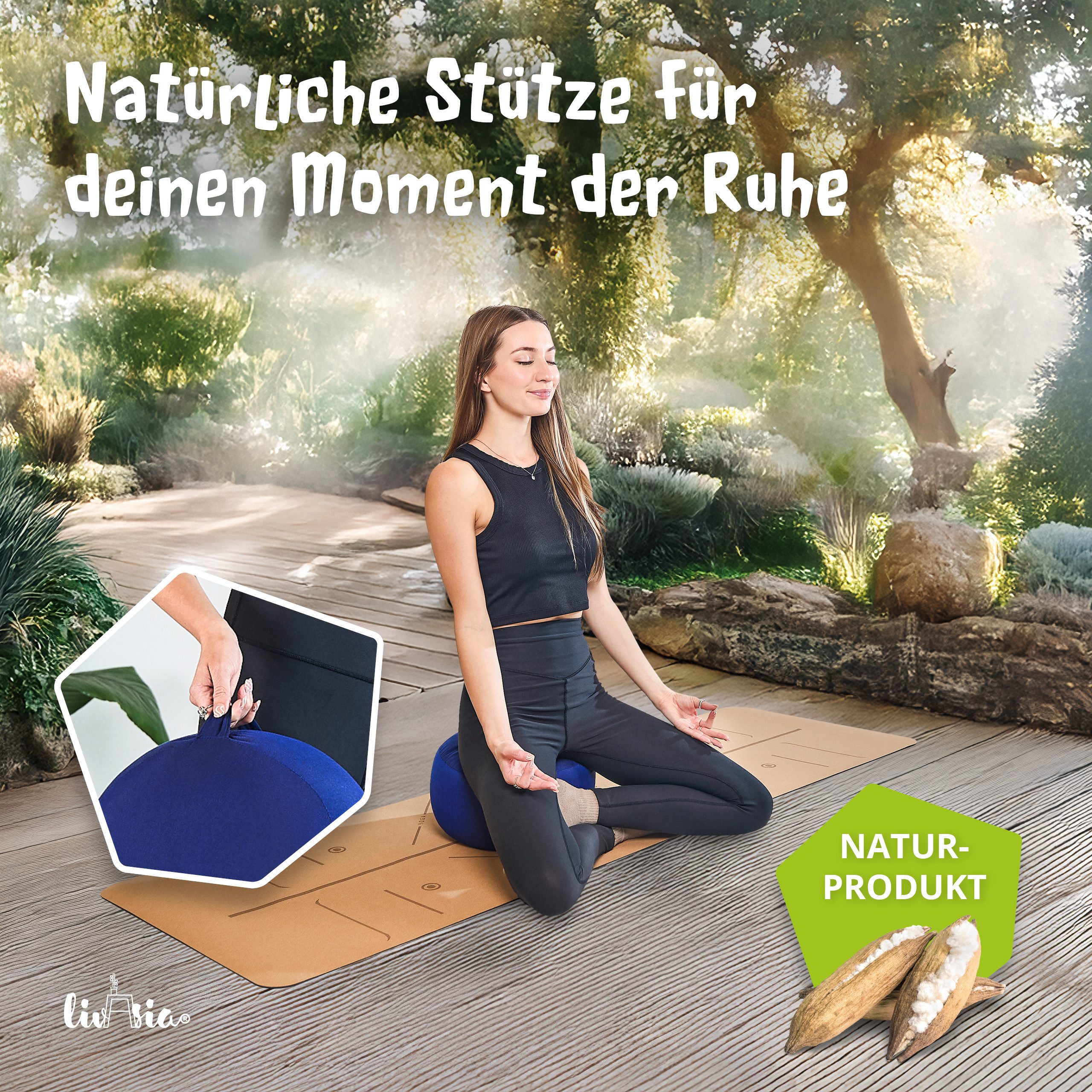 livasia Meditationskissen Zafukissen (Basic) - 32x20cm, Kapok, vegan, handgefertigt