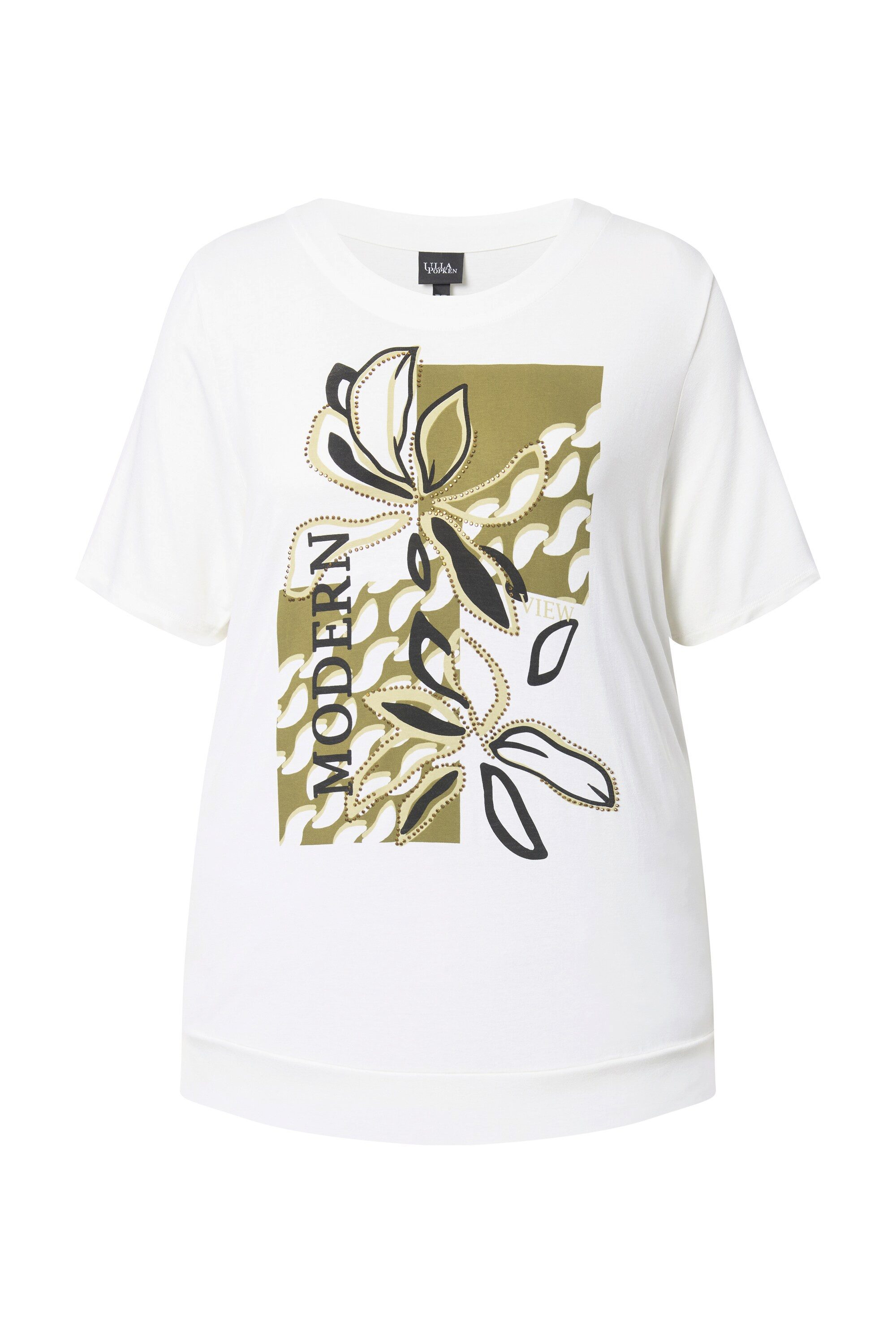 T-Shirt T-Shirt Blütenmotiv Ziersteine Rundhals Halbarm