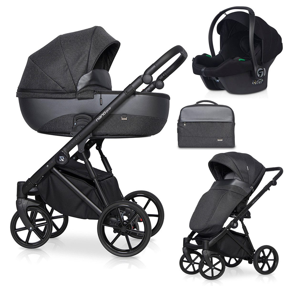 babies-on-wheels Kombi-Kinderwagen Nano pro 4 in 1 inkl. Sportsitz, Autositz und Zubehör in 6 Farben