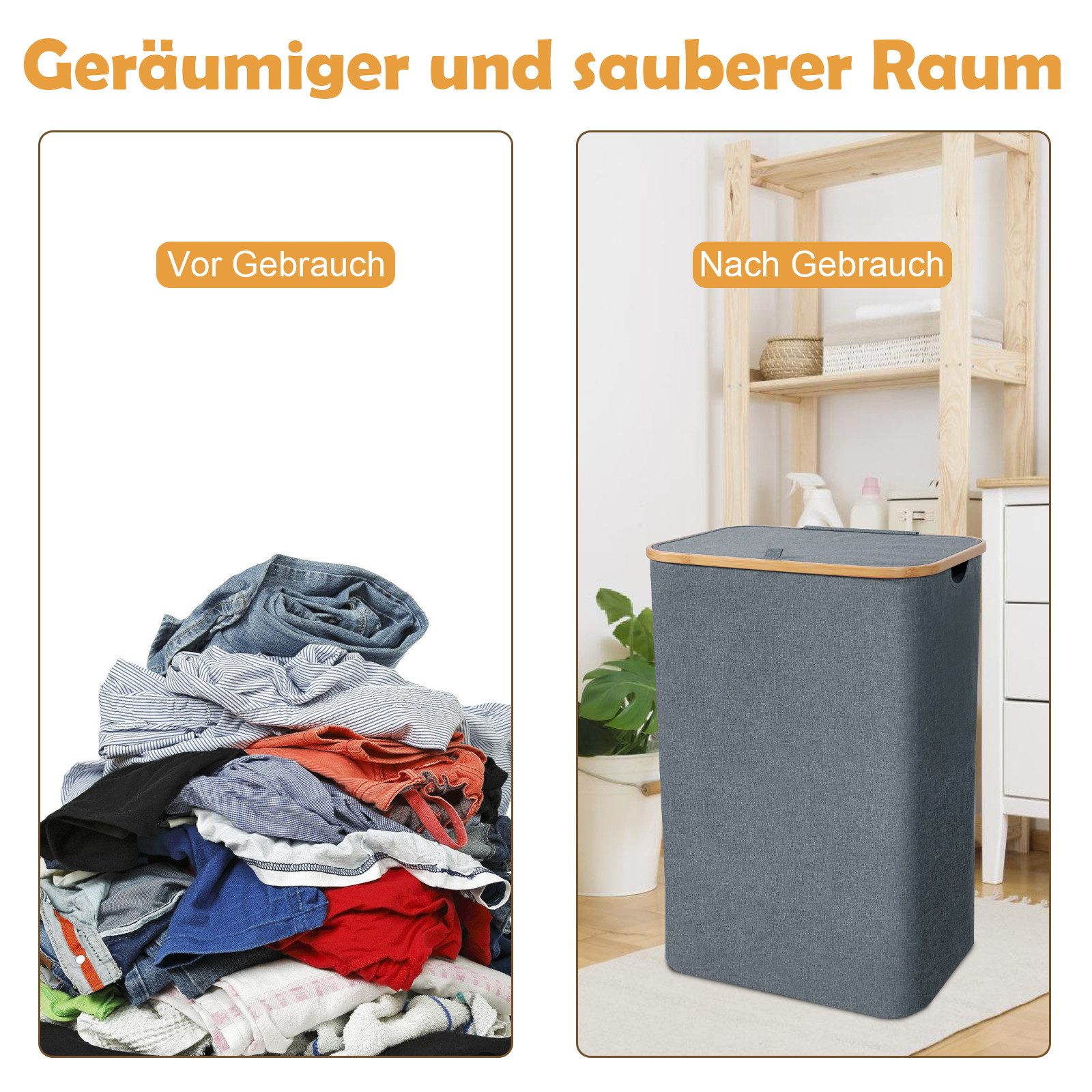 CALIYO Wäschekorb mit Deckel, 100 L, günstig online kaufen