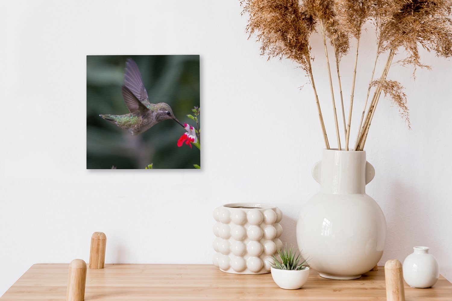 OneMillionCanvasses® Leinwandbild Kolibri Leinwand - Wohnzimmer - (1 für Schlafzimmer Rot, Blume Bilder St)