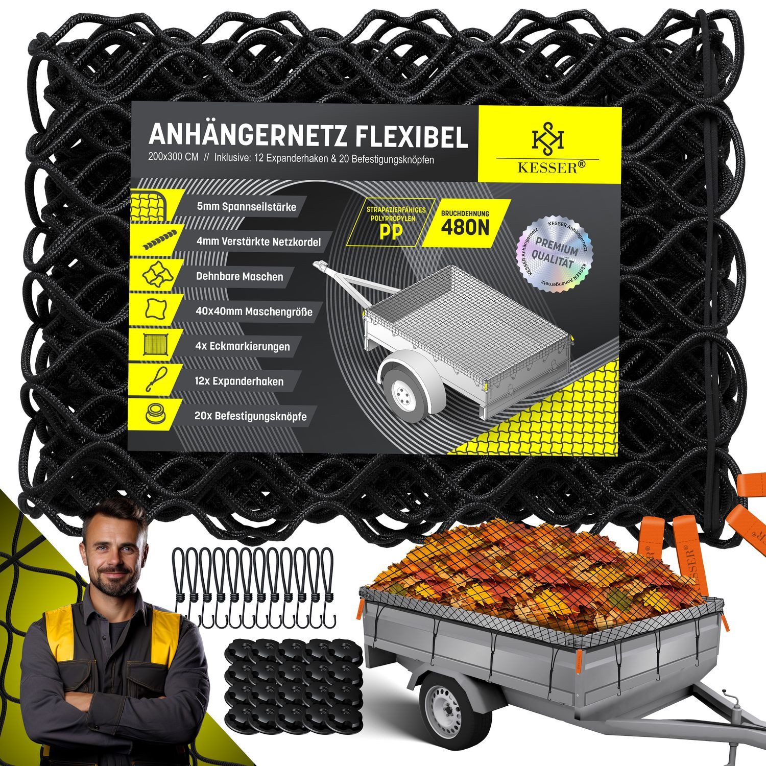 KESSER Laubschutznetz, Anhängernetz Dehnbar feinmaschig mit Haken
