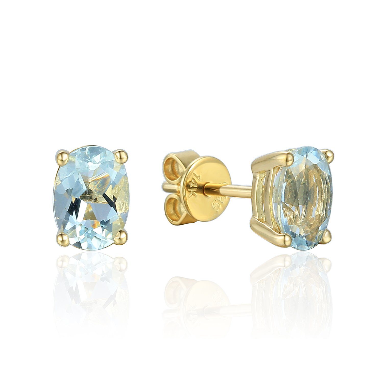 Paar Ohrhänger 585er Gelbgold Ohrstecker Aquamarin - 1,45ct.
