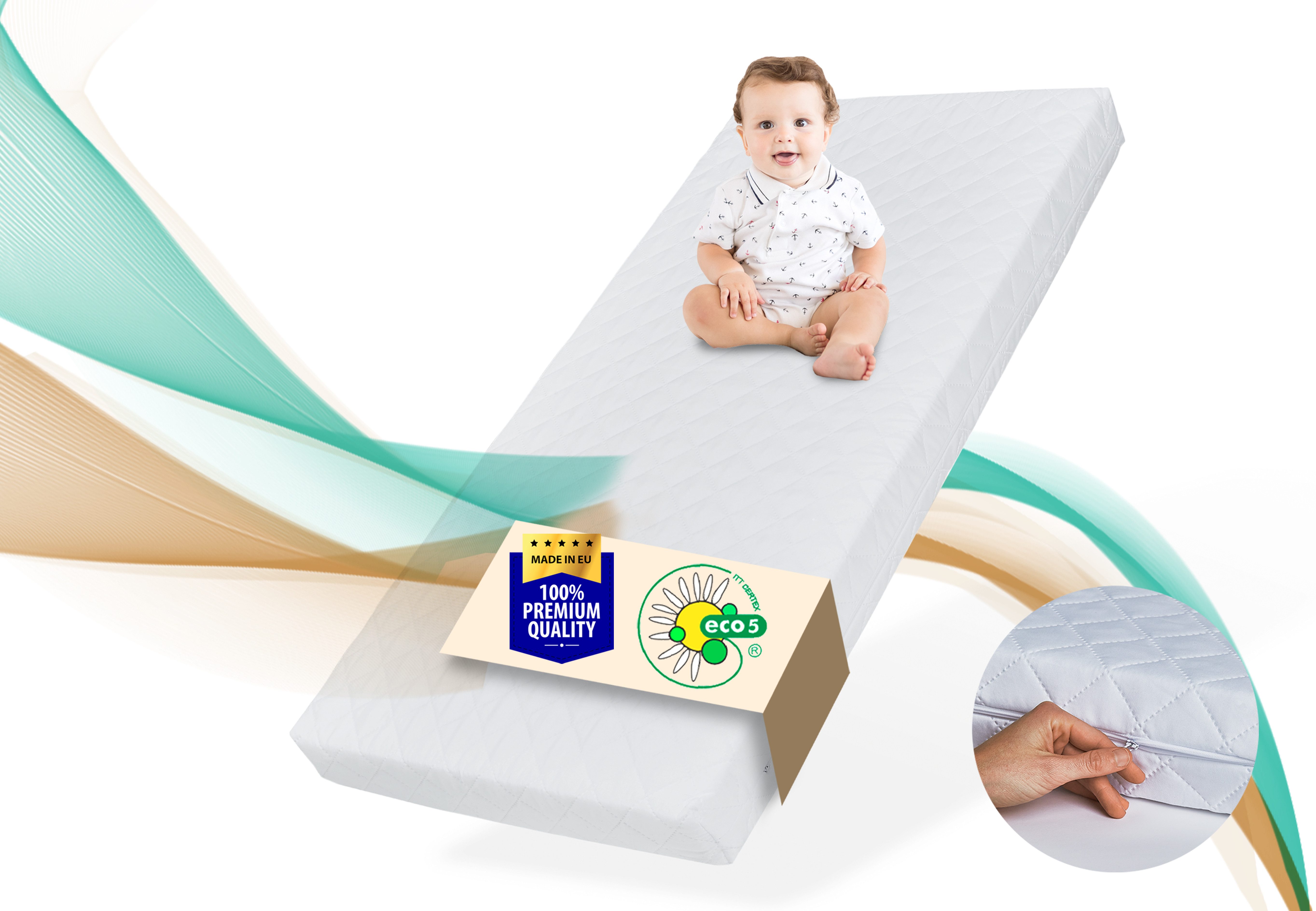 Kindermatratze mit waschbarem Bezug Matratze Baby Kinder 10 cm hoch, Wendematratze, Kids Collective, 10 cm hoch, 70x140 cm Made in Europe, eco5 Zertifizierung für Kinderbett Bodenbett