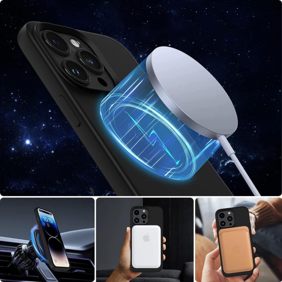 TECH PROTECT Handyhülle Silikon Case mit Magnetfunktion Kompatibel mit iPhone 13 14 Schwarz 6,1, Matte Silikonoberfläche mit Magnetfunktion für sicheren Zubehörhalt