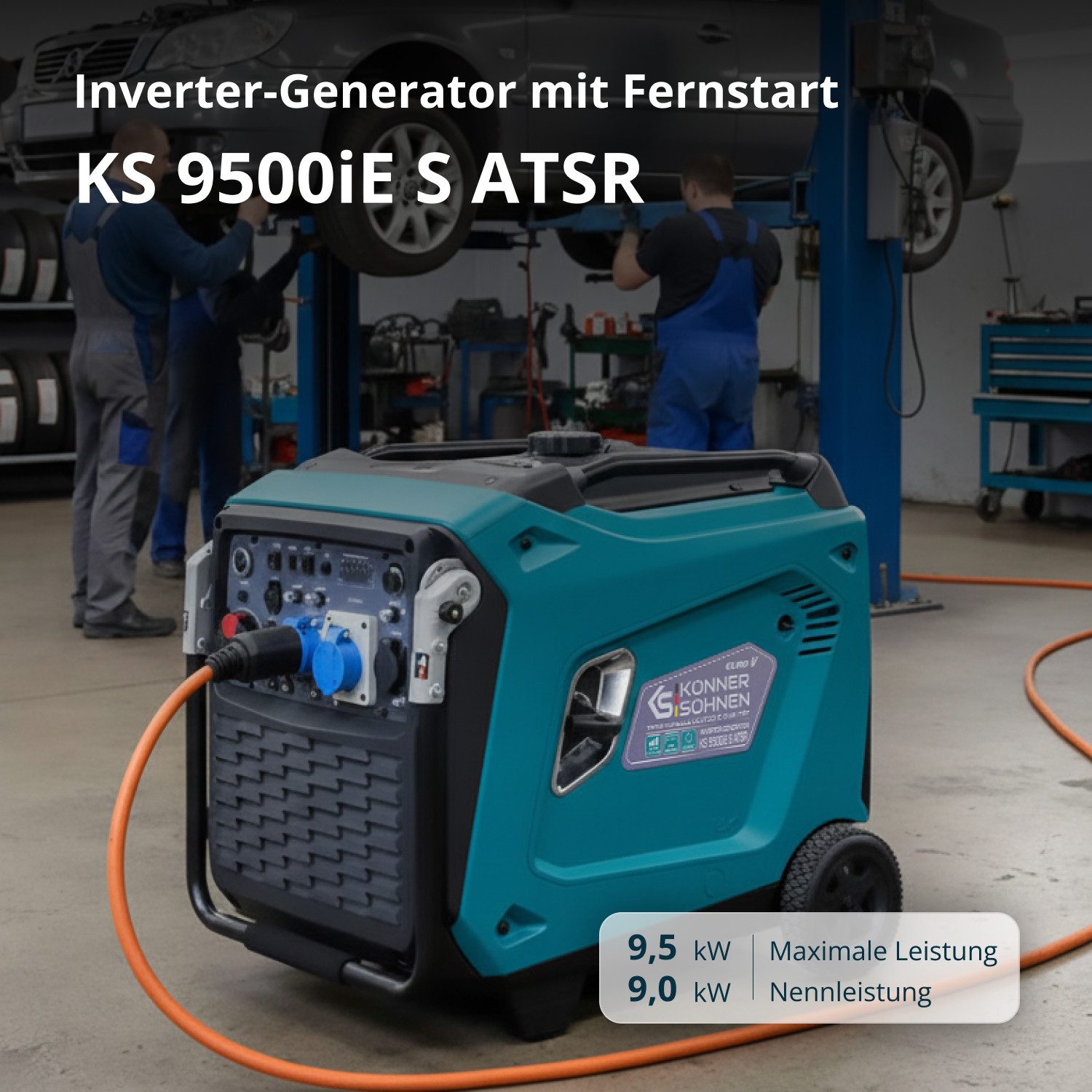 Könner & Söhnen Stromerzeuger KS 9500iE S ATSR, (Benzin-Inverter-Stromerzeuger Set, 1-tlg., Schallschutzgehäuse mit 2 Fernbedienungen, Rädern und CEE-Steckdosen), 9,5 kW Höchstleistung, ATS-Anschluss & reine Sinuswelle