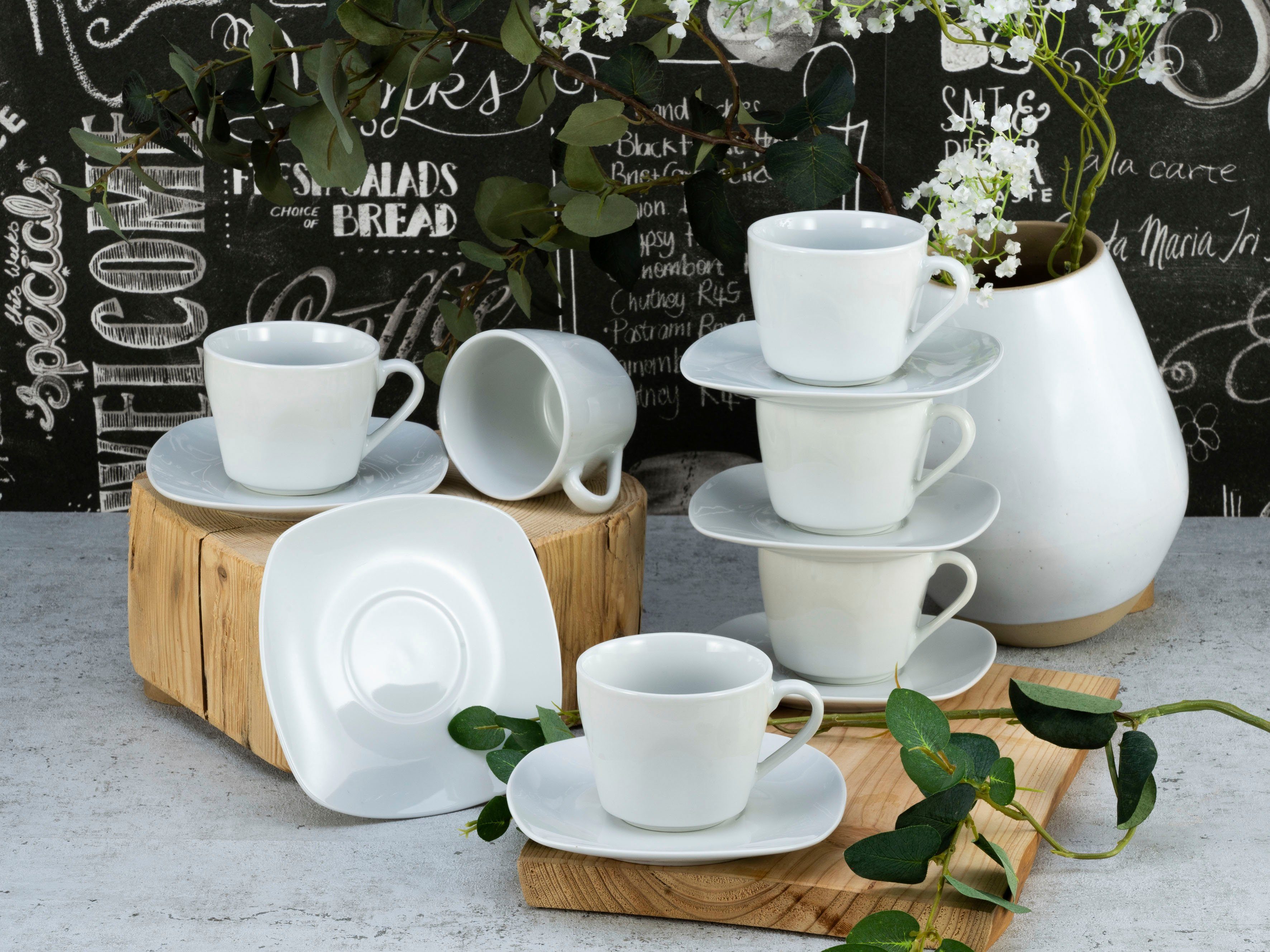 CreaTable Tasse Square Weiss, 12-tlg., Porzellan, 200 ml, 12-teilig